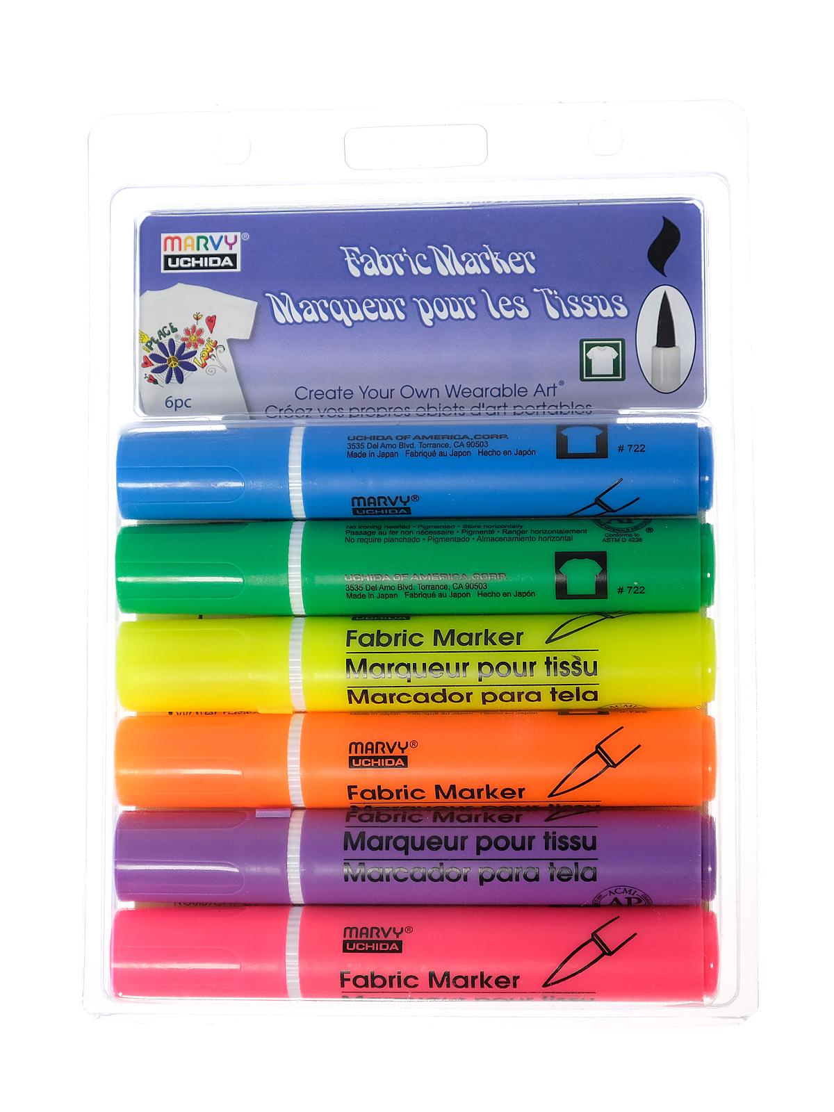 Fabric Brush Marker Sets fluorescent set of 6