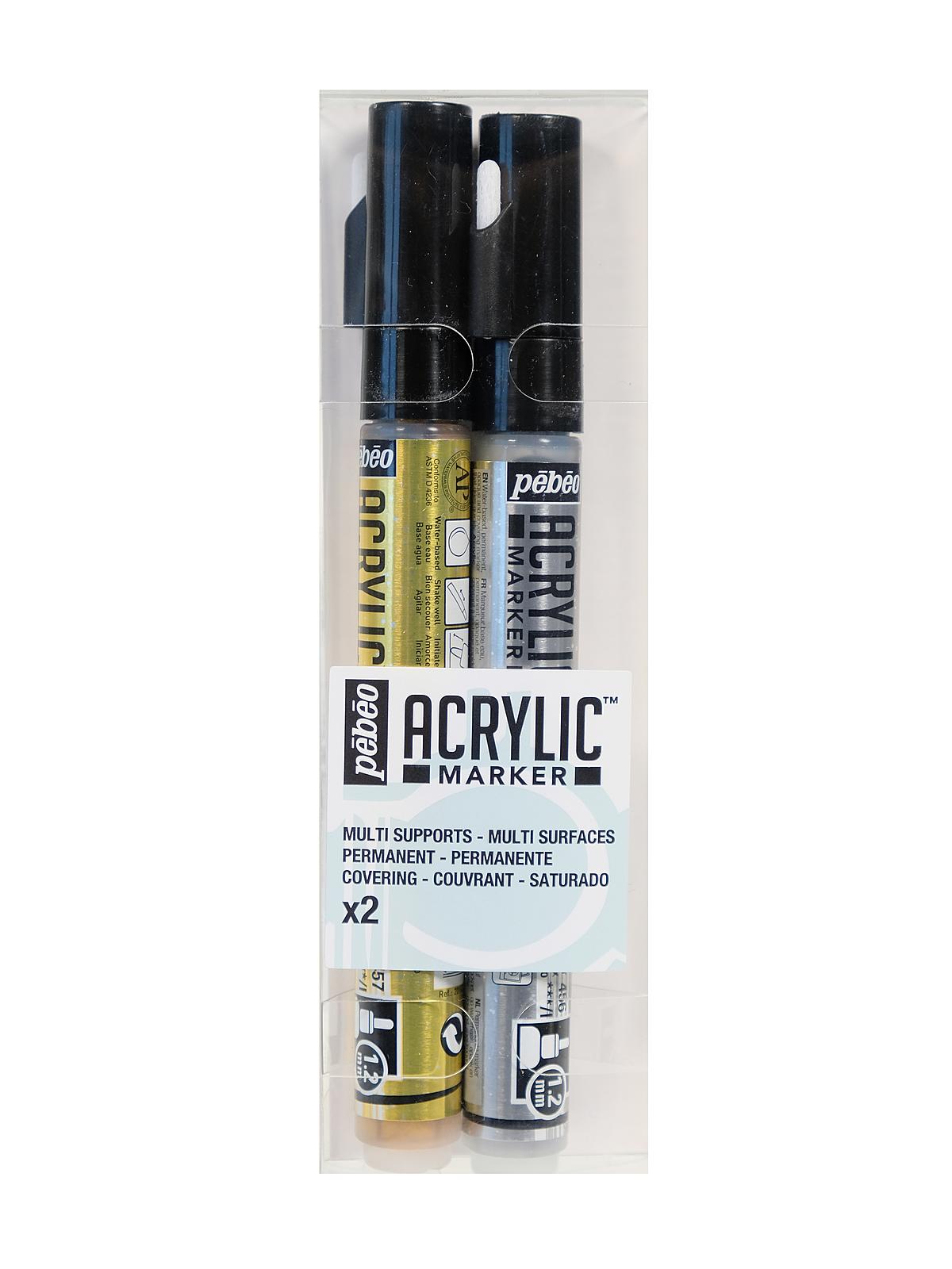 Acrylic Marker Sets set of 2 gold + silver