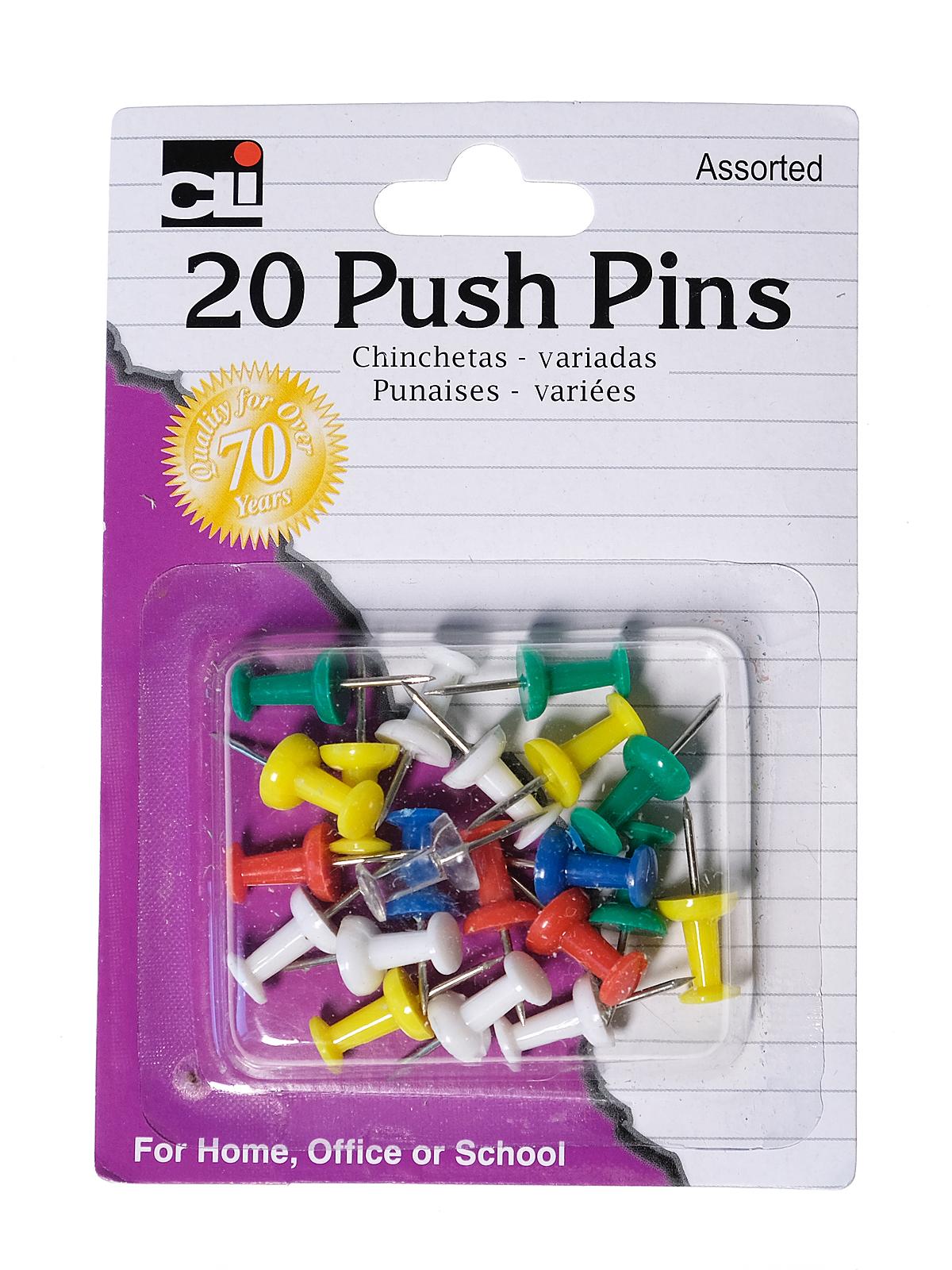 Push Pins Assorted Pack Of 20 Carded