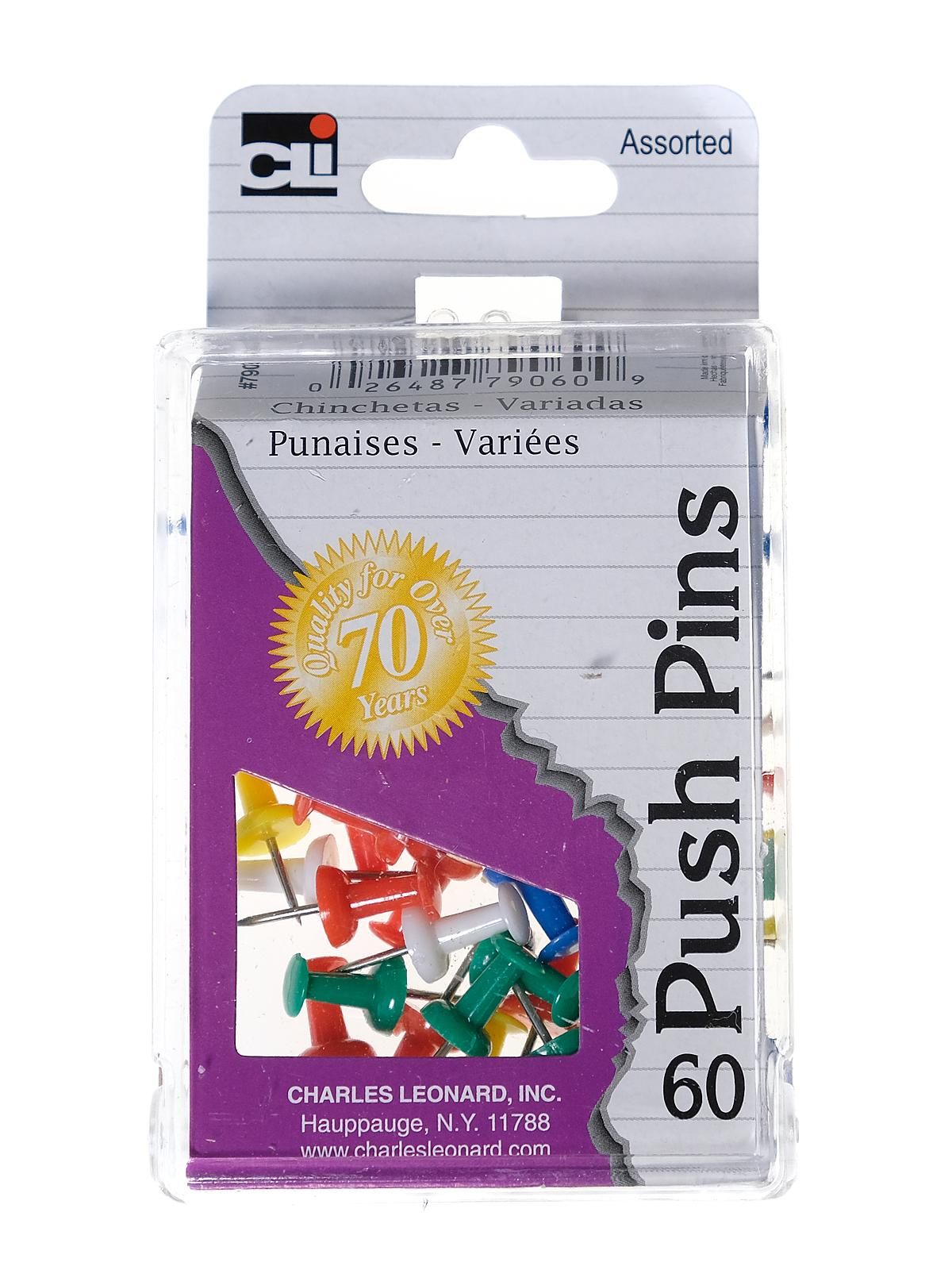 Push Pins assorted pack of 60 reusable box