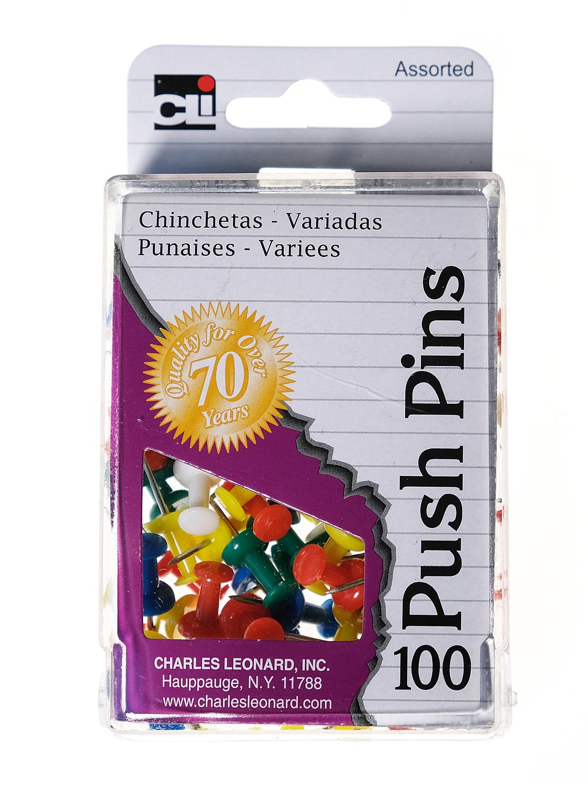 Push Pins assorted pack of 100 reusable box
