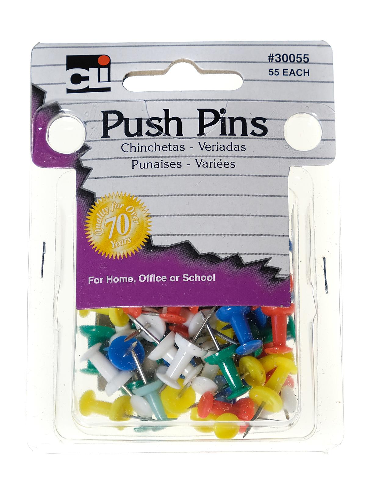 Push Pins Assorted Pack Of 55 Clam Shell