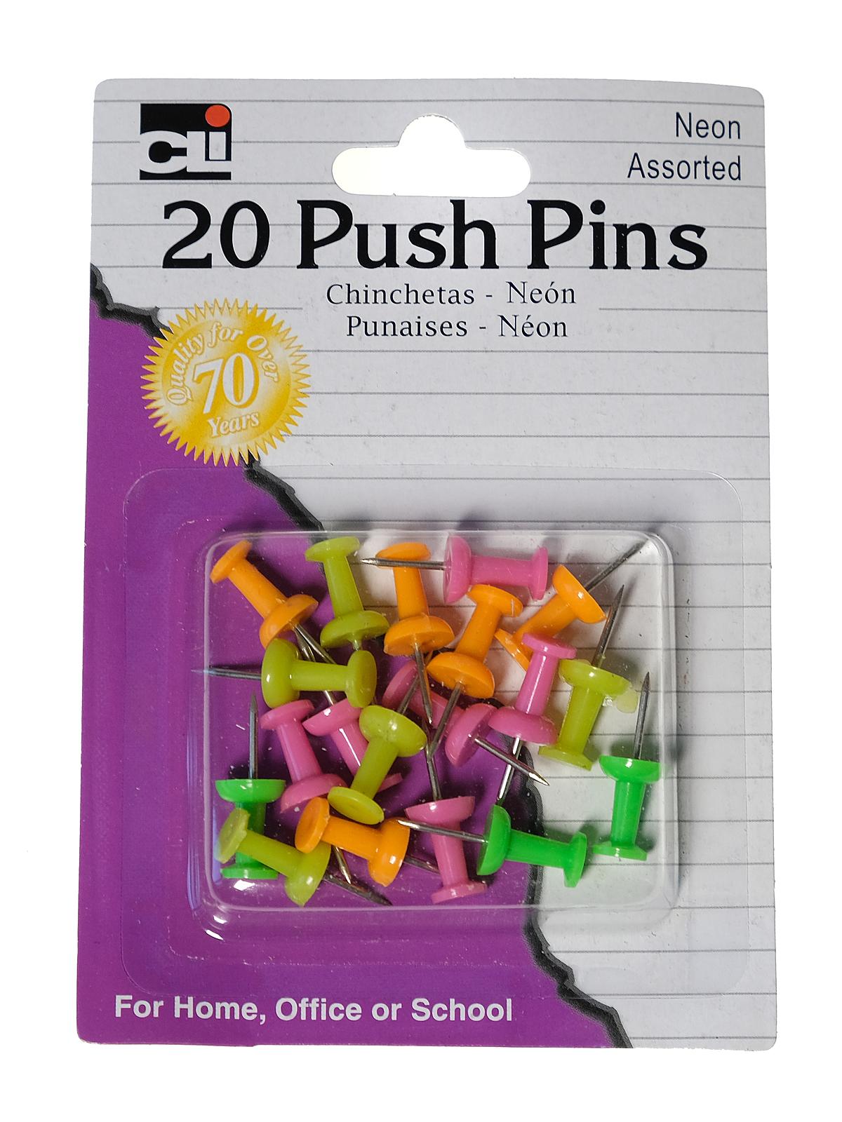 Push Pins Neon Pack Of 20 Carded