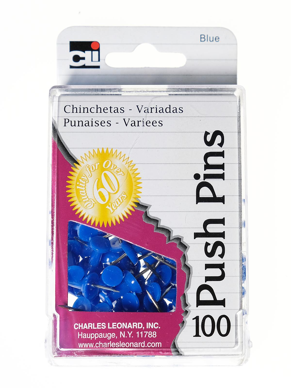 Push Pins blue pack of 100 reusable box