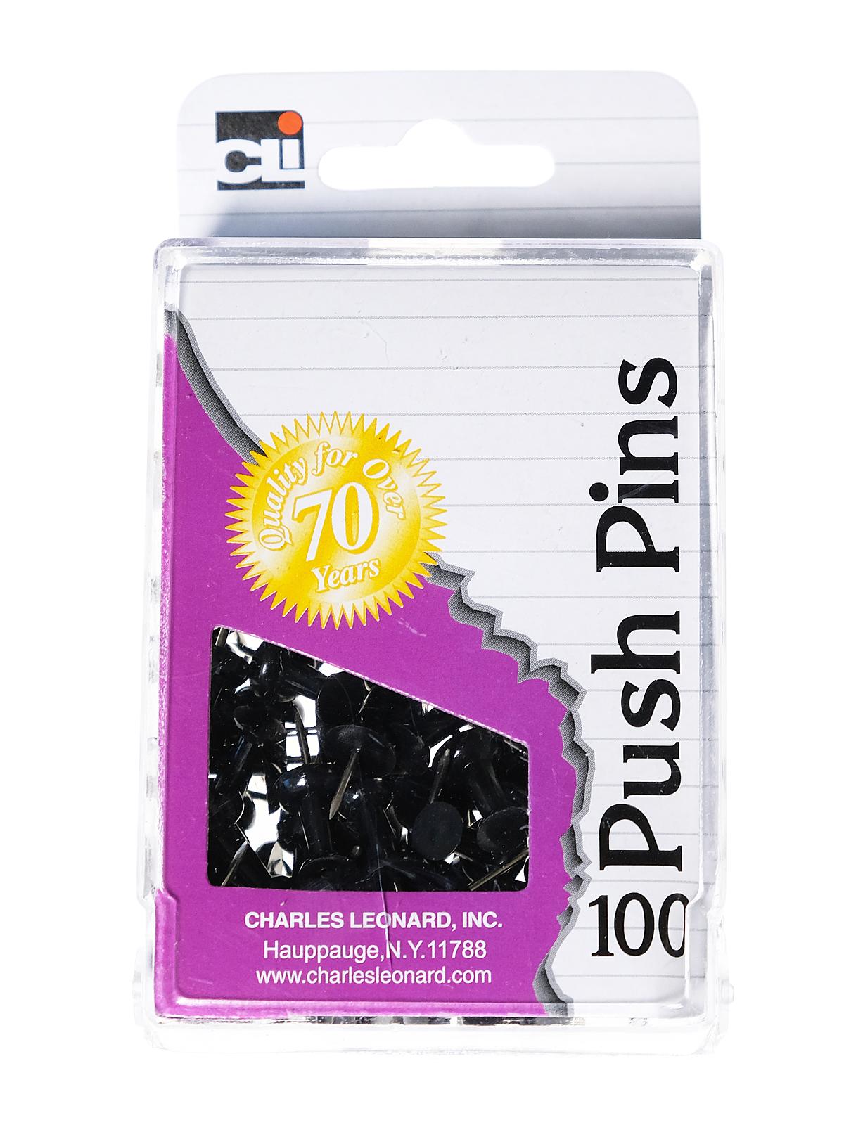 Push Pins black pack of 100 reusable box