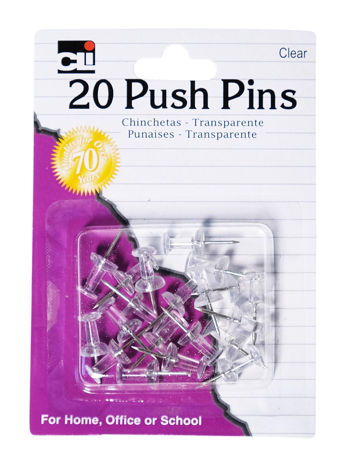 Push Pins clear pack of 20 carded