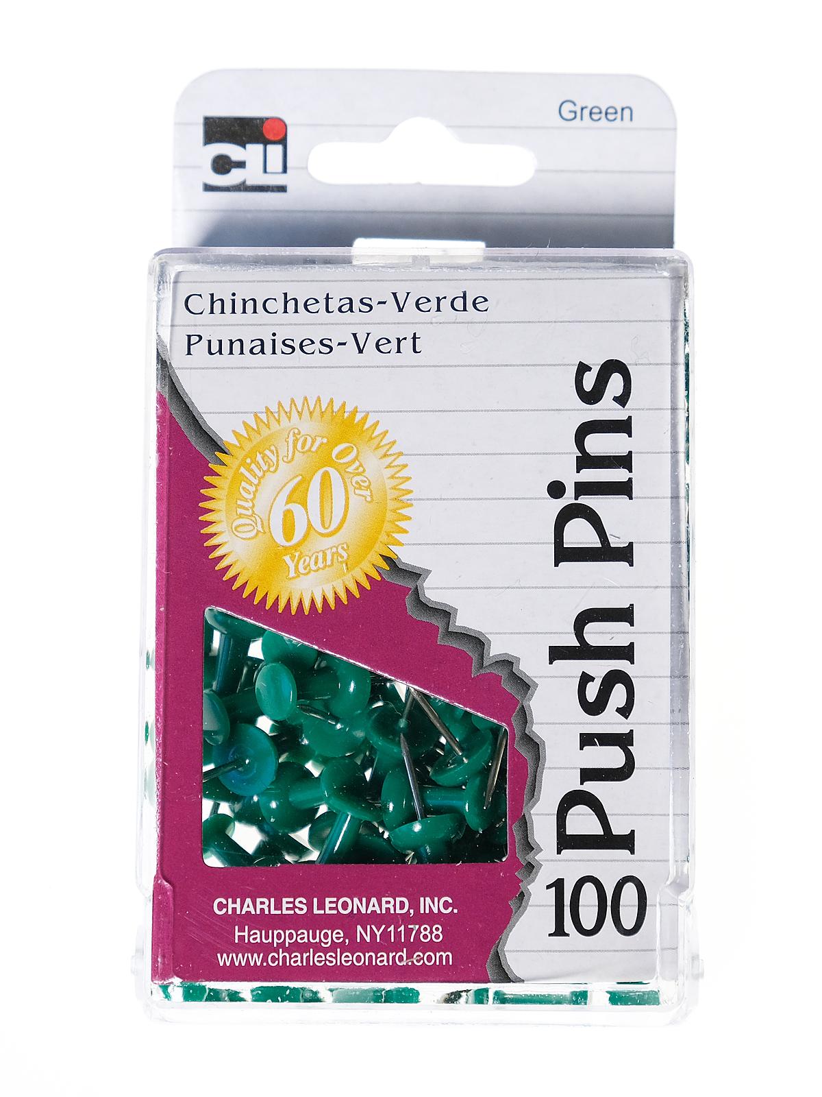 Push Pins green pack of 100 reusable box