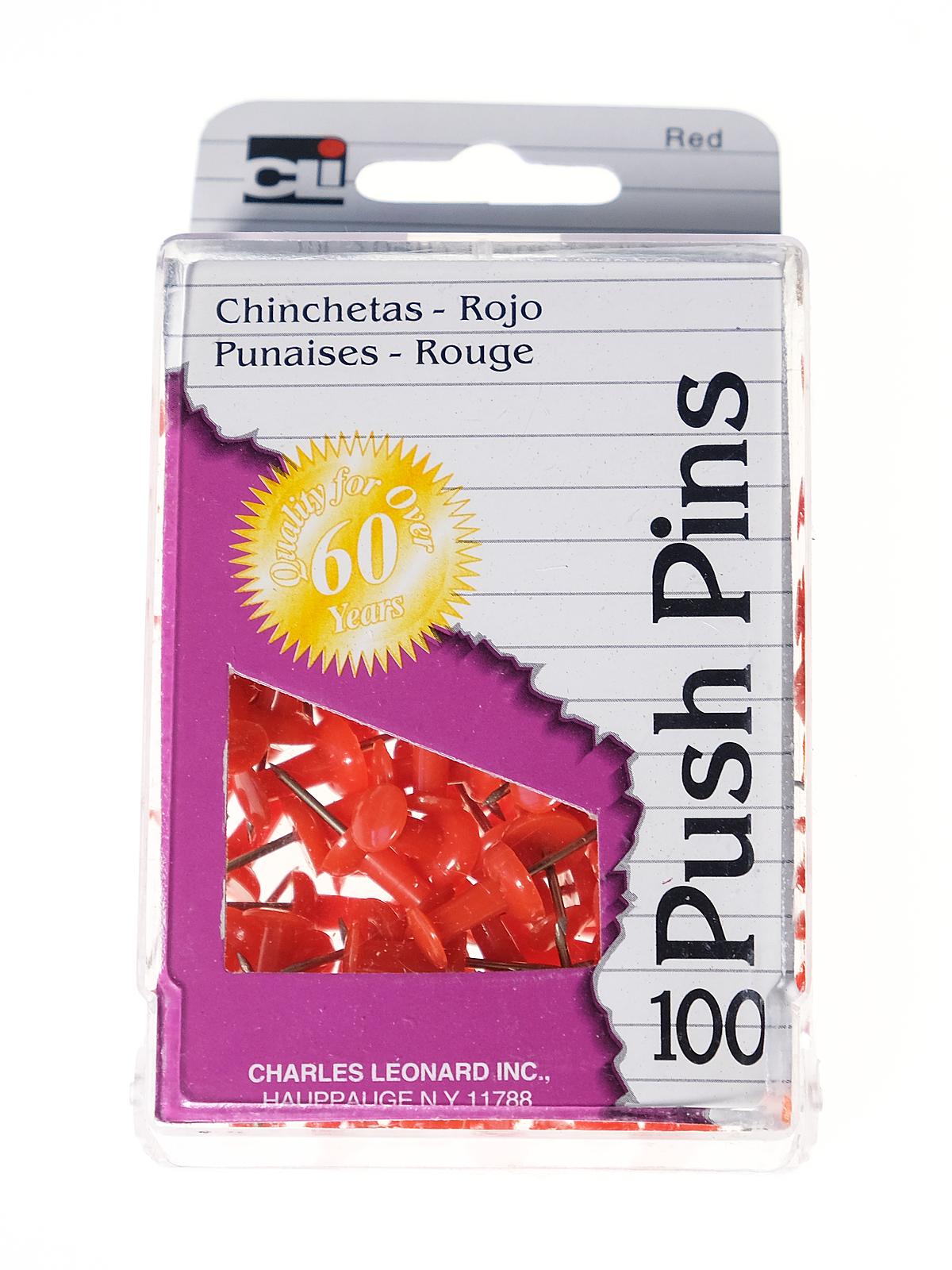 Push Pins red pack of 100 reusable box