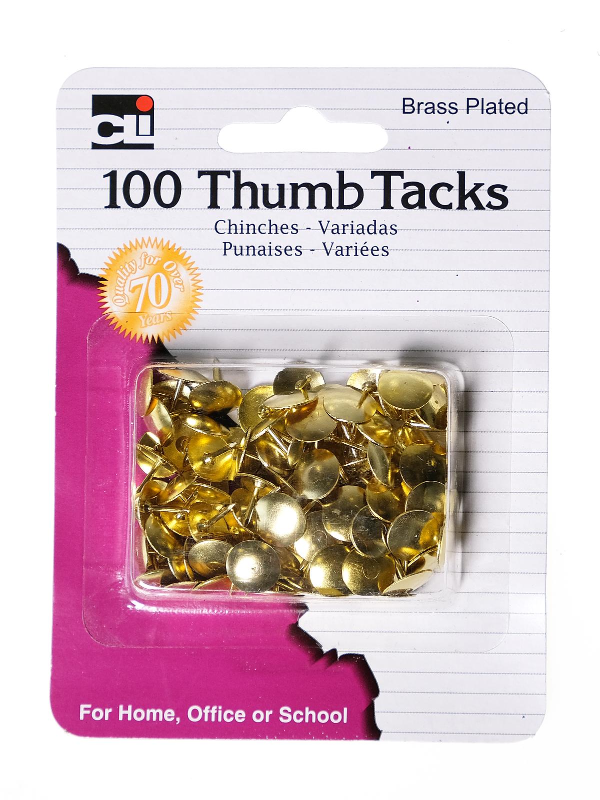 Thumb Tacks 3 8 in. brass plated pack of 100 carded
