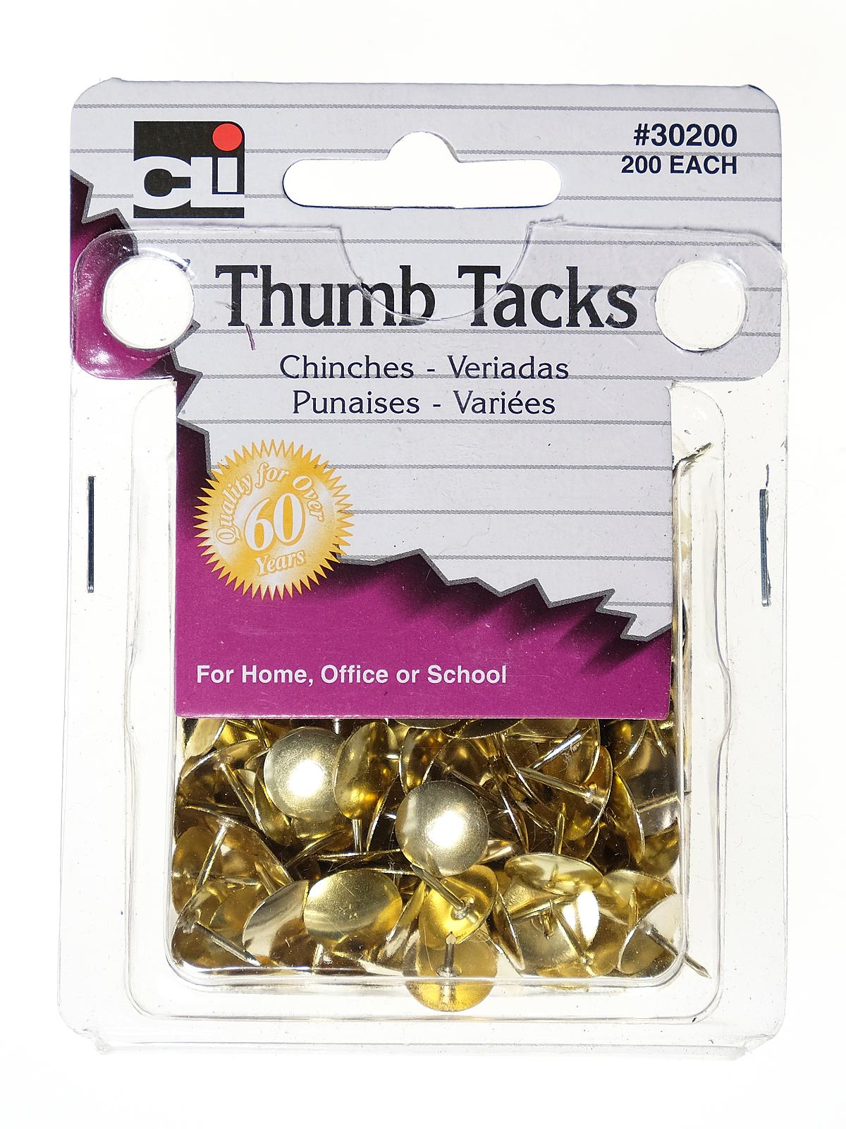 Thumb Tacks 3 8 in. brass plated pack of 200 clamshell