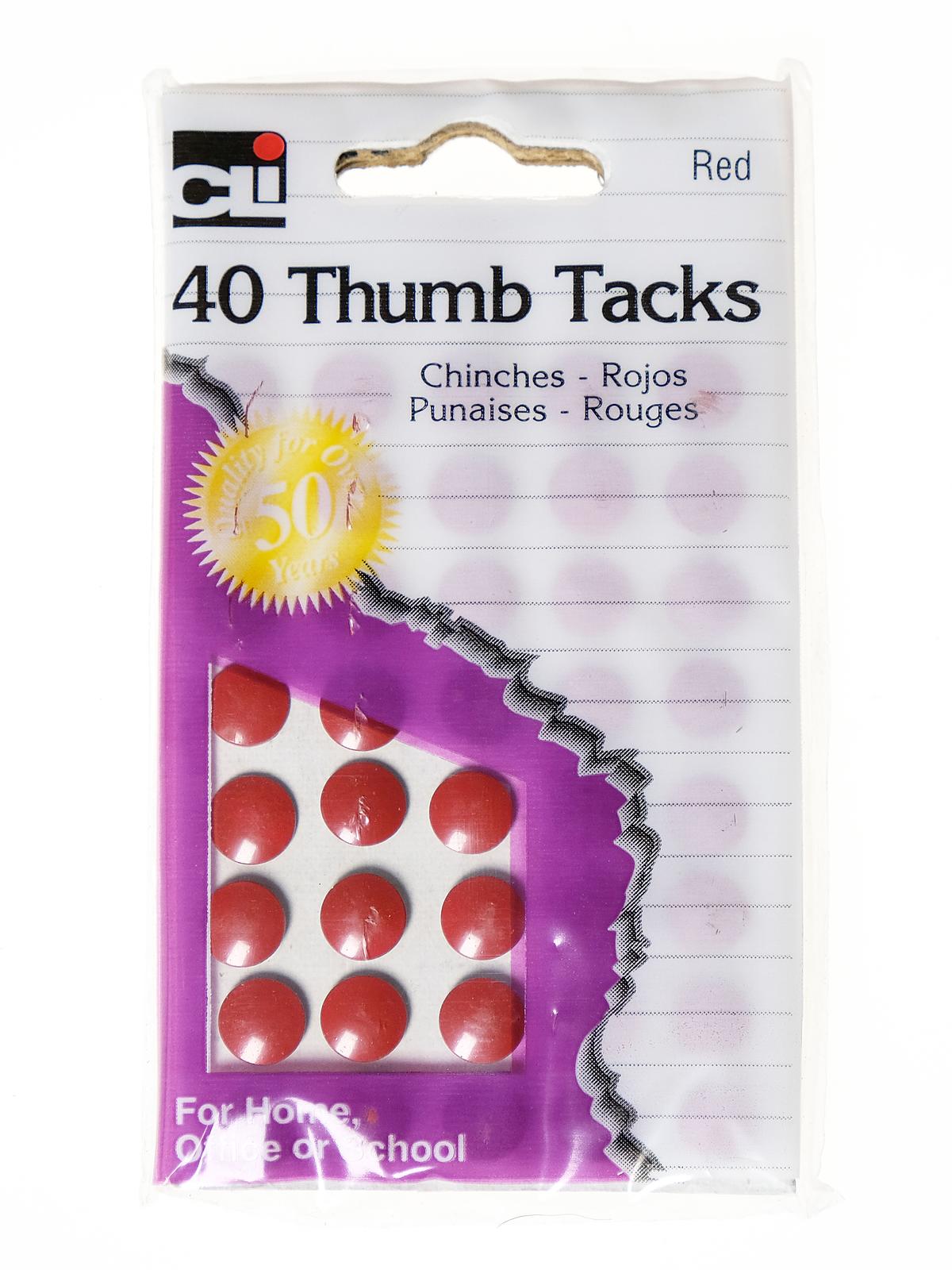 Thumb Tacks 3 8 In. Red Pack Of 40