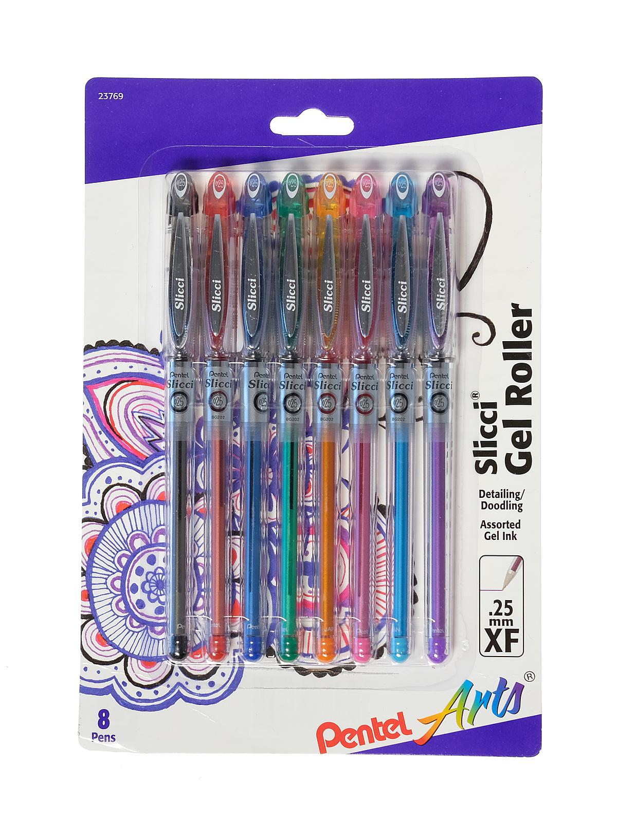 Slicci Extra Fine Gel Pens assorted pack of 8