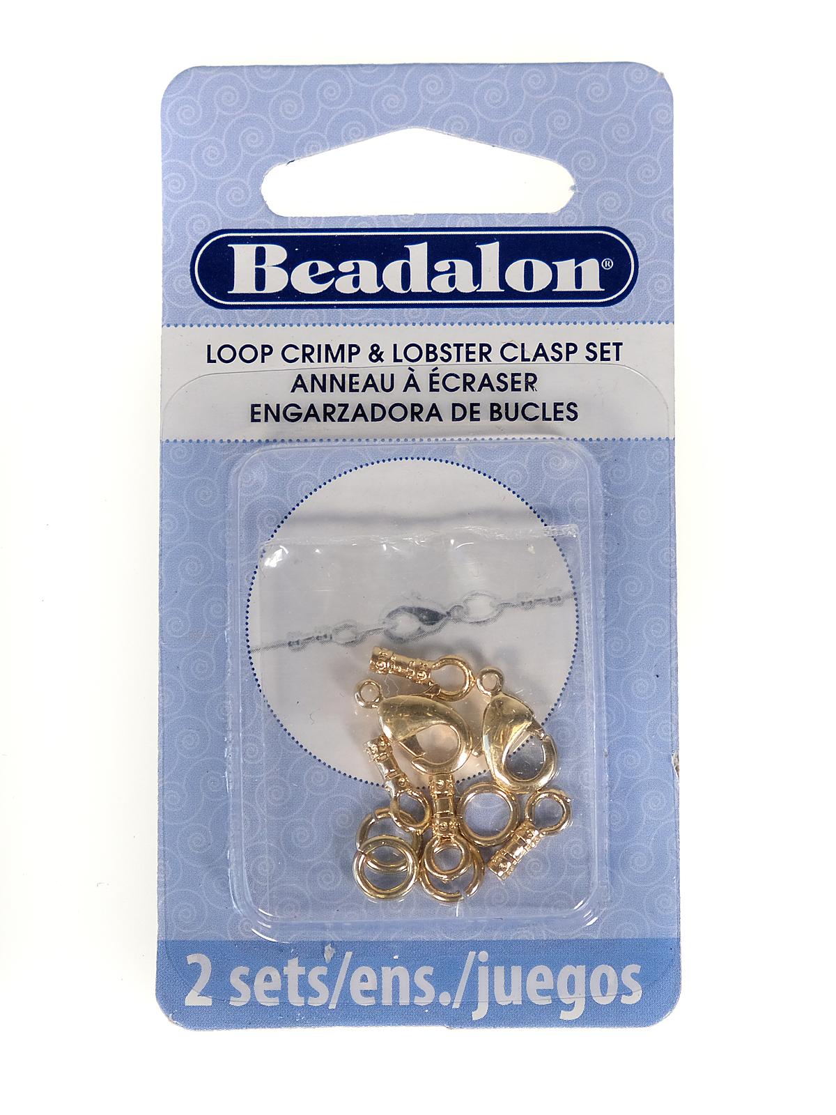 Loop Crimp Lobster Clasp Sets gold 1mm pack of 2