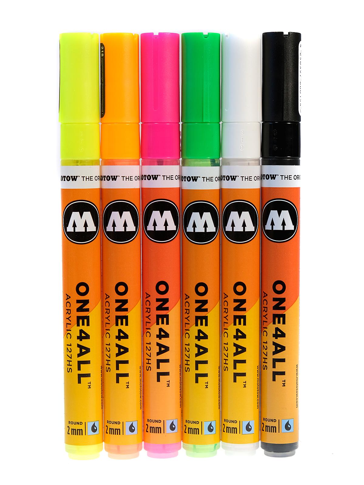 One4All Paint Marker Sets 2 mm Neon 127HS Series 6 colors