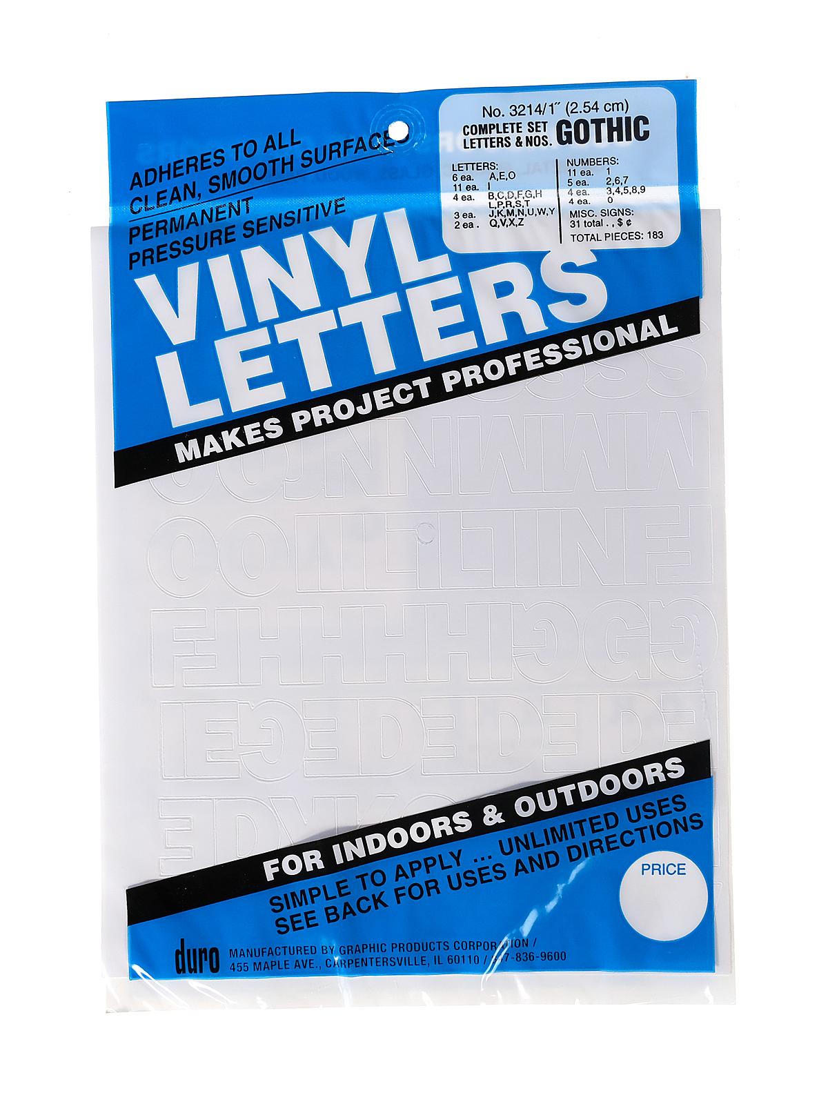 Gothic Vinyl Letters Sets 1 in. white capitals and numbers
