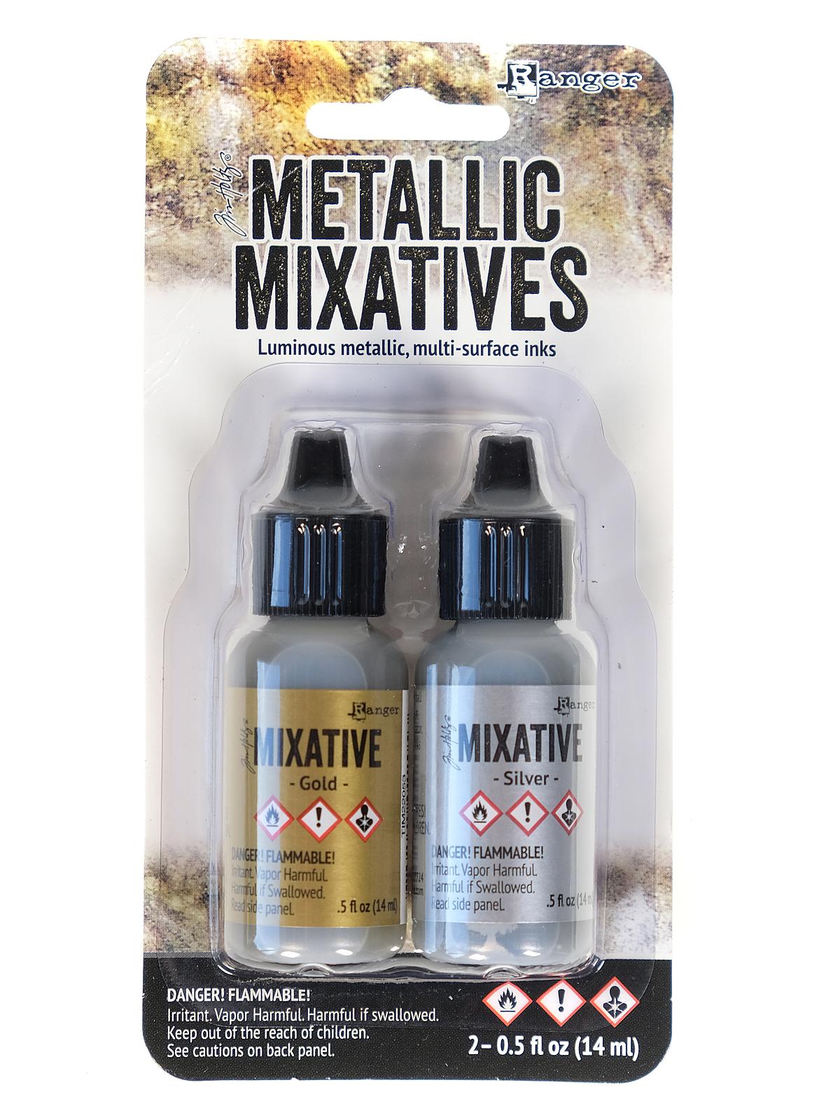 Tim Holtz Alcohol Inks Metallic Mixatives gold, silver pack of 2