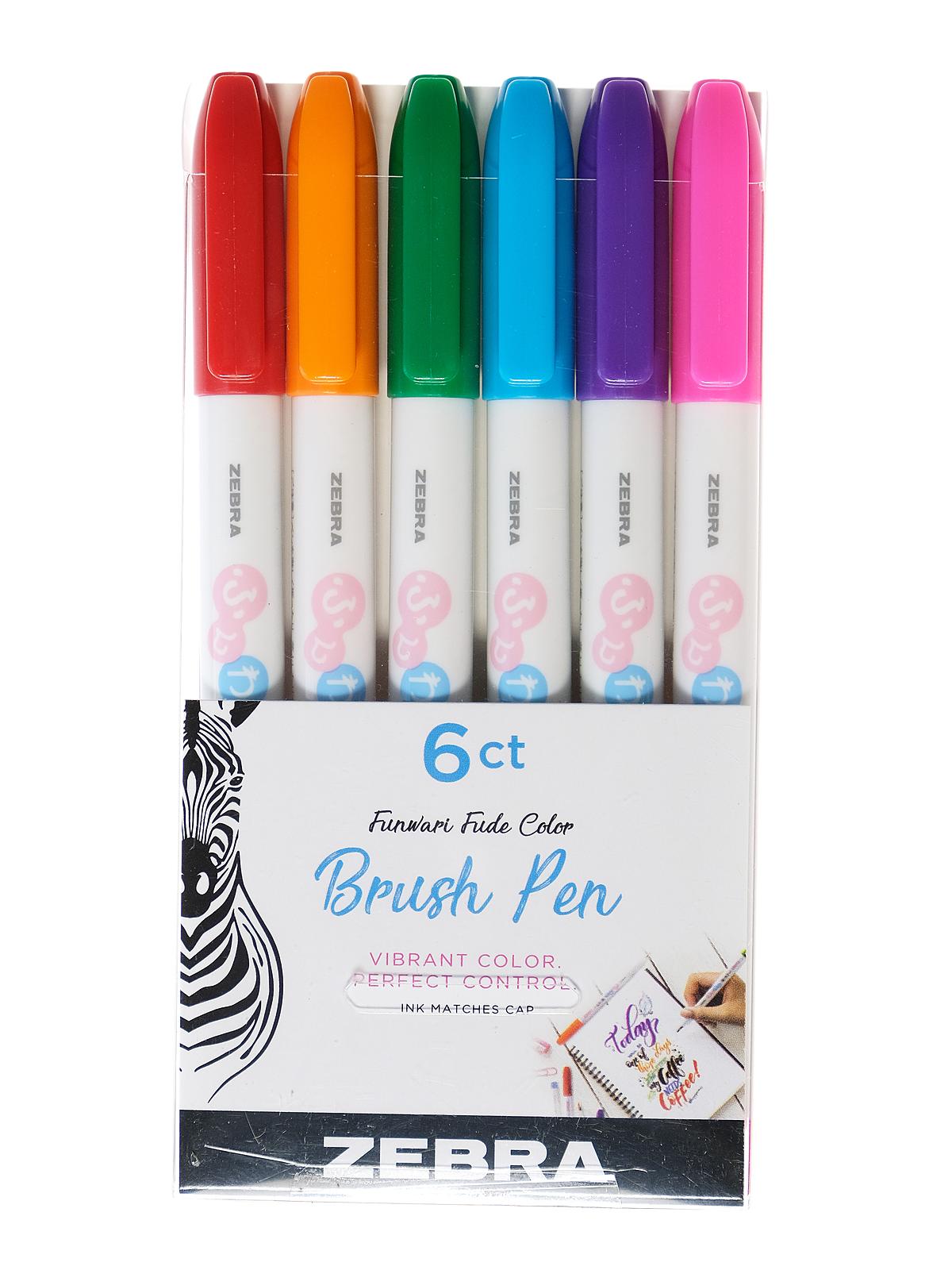 Funwari Brush Pen Set single ended assorted pack of 6