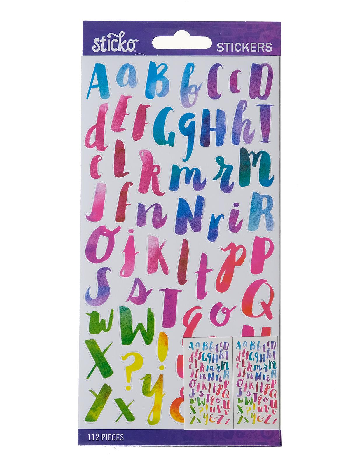 Alphabet Stickers small watercolor multi 112 pieces