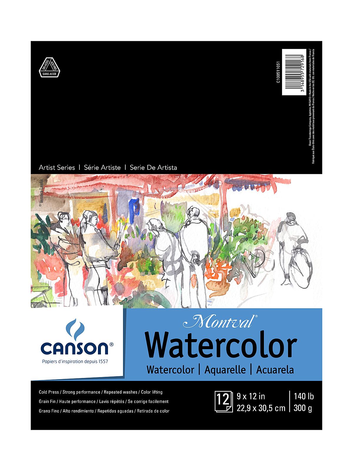 Montval Watercolor Paper 9 in. x 12 in. pad of 12 140 lb. cold press