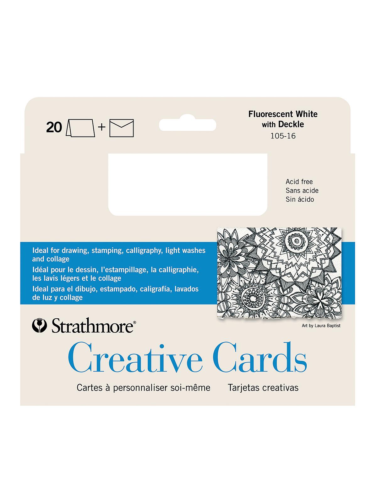 Blank Greeting Cards with Envelopes fluorescent white with same deckle pack of 20