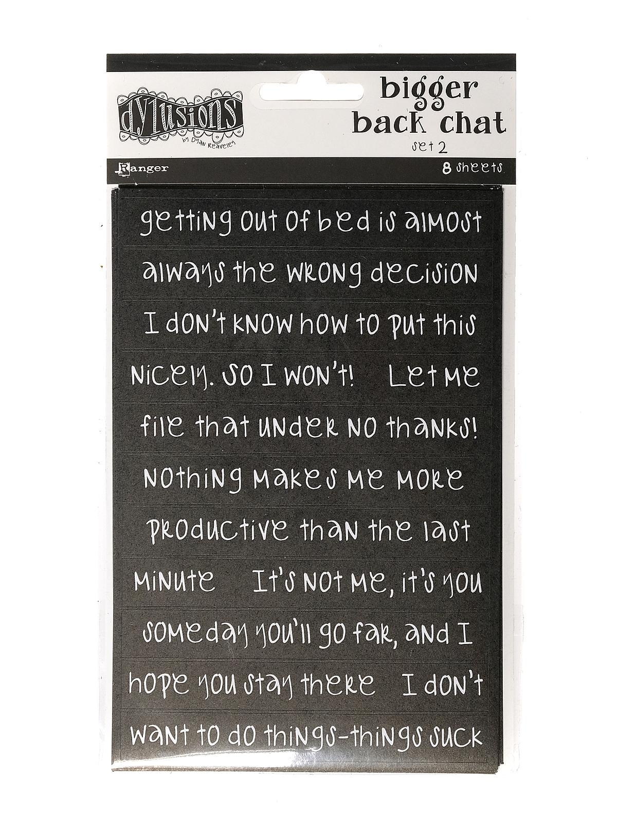 Dylusions Bigger Back Chat white printing on black 2 4 in. x 6 in. 8 sheets