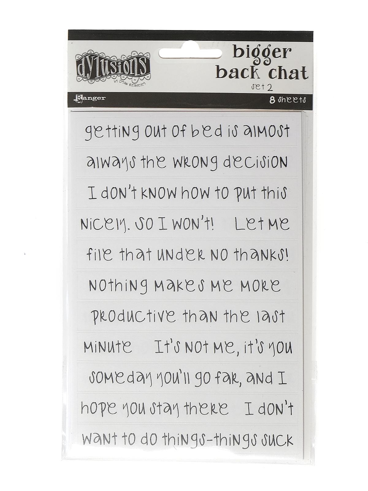 Dylusions Bigger Back Chat black printing on white 2 4 in. x 6 in. 8 sheets