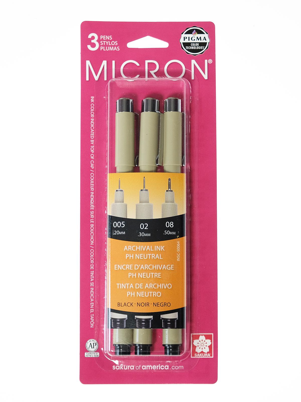 Pigma Pen Sets micron blacks (005, 02, 08) set of 3