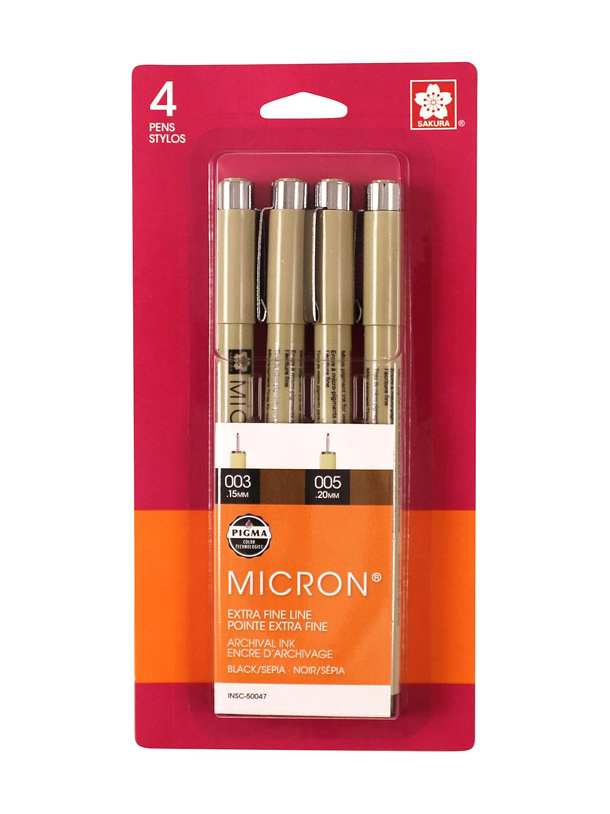 Pigma Pen Sets micron black & Sepia (003, 005) set of 4