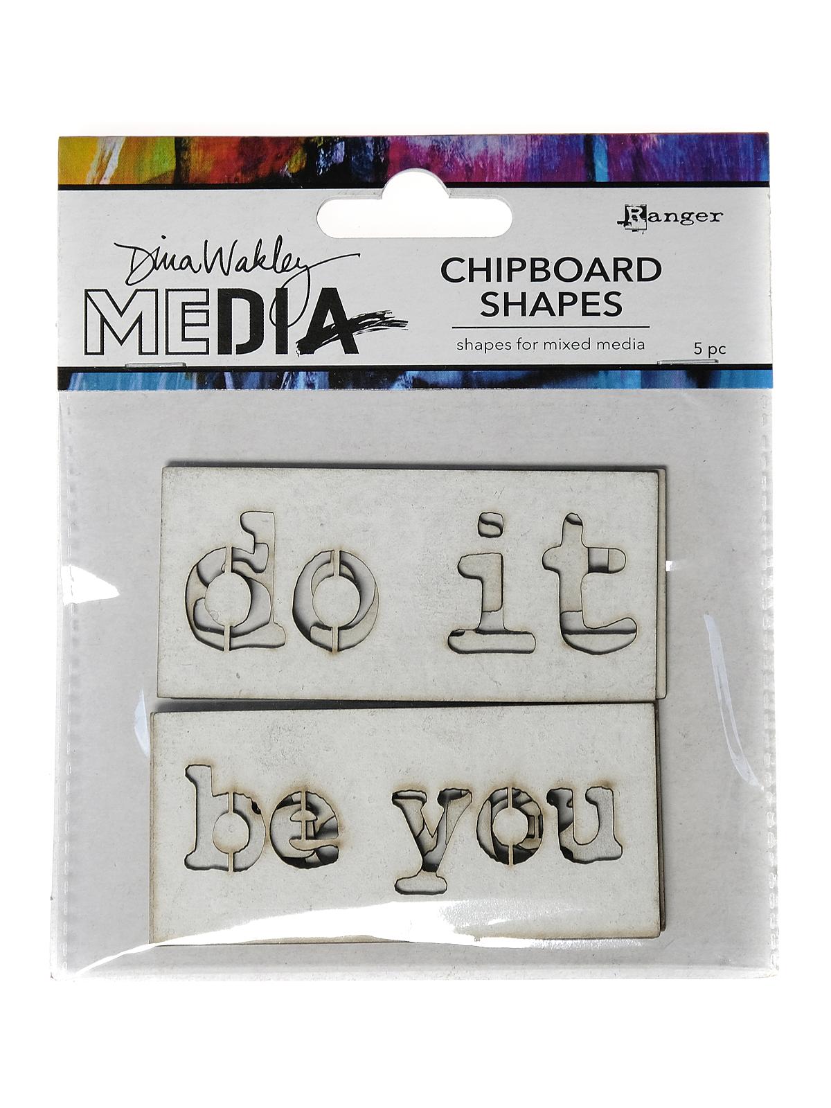 Dina Wakley Media Chipboard Shapes words pack of 5