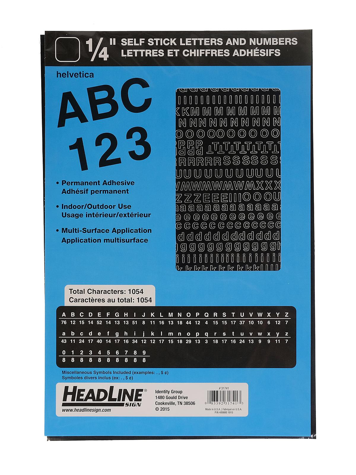Black Vinyl Stick-On Letters or Numbers 1 4 in. Helvetica capitals, lower case and numbers