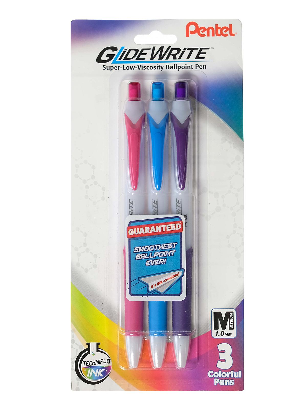 GlideWrite Ballpoint Pen pink, sky blue, violet 1.0 mm pack of 3