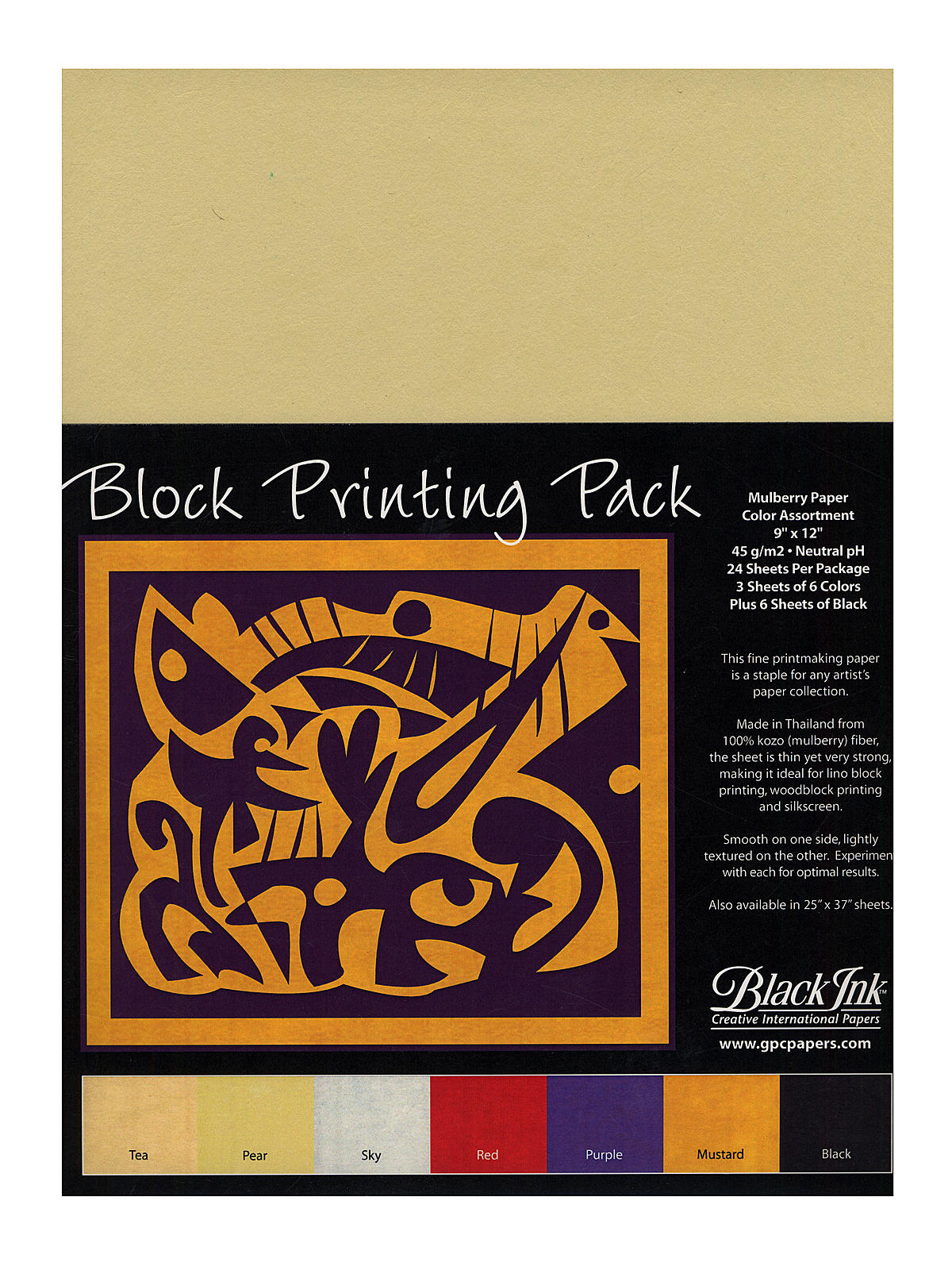 Thai Mulberry Block Printing Paper Packs Assorted Color 9 In. X 12 In. 24 Sheets