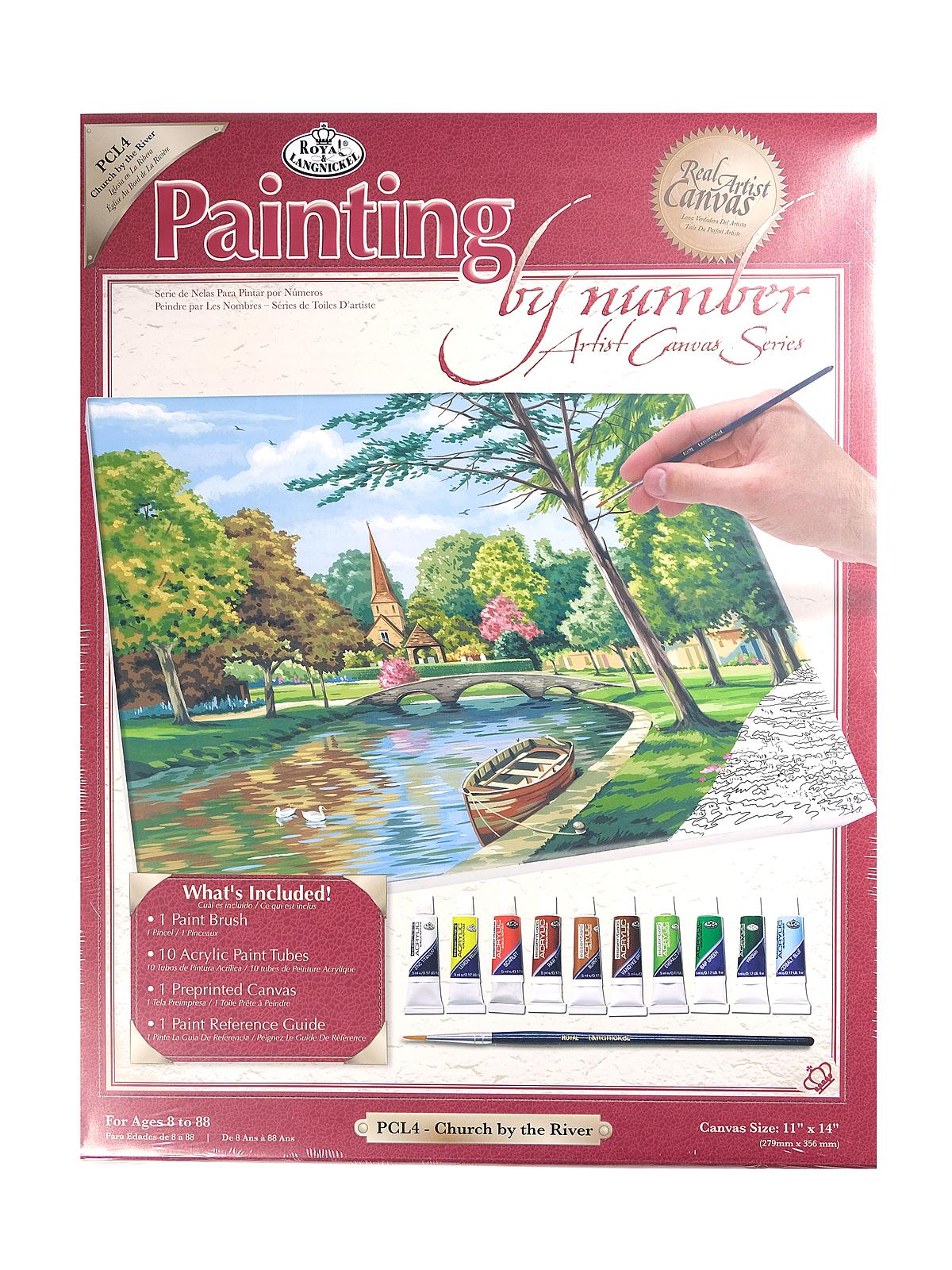 Painting By Number Artist Canvas large Church by the River