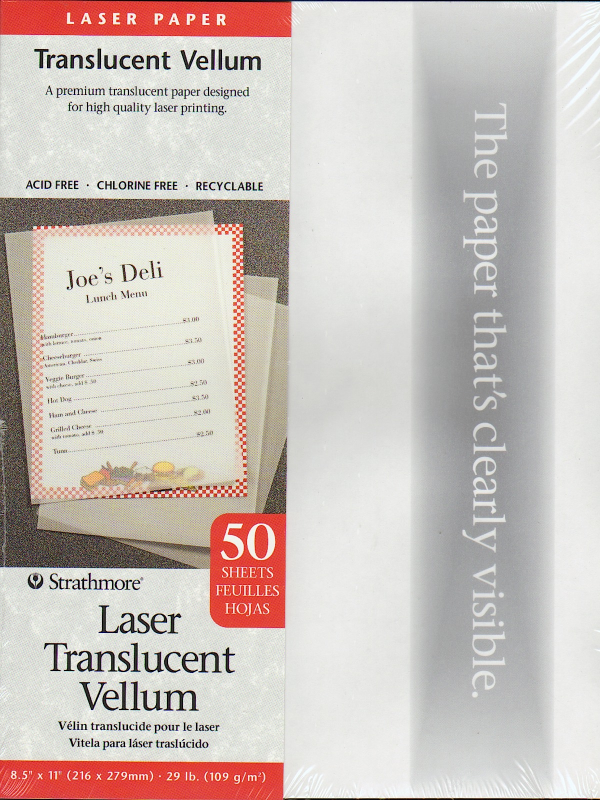 Translucent Vellum 8 1 2 in. x 11 in. pack of 50 for laser printers