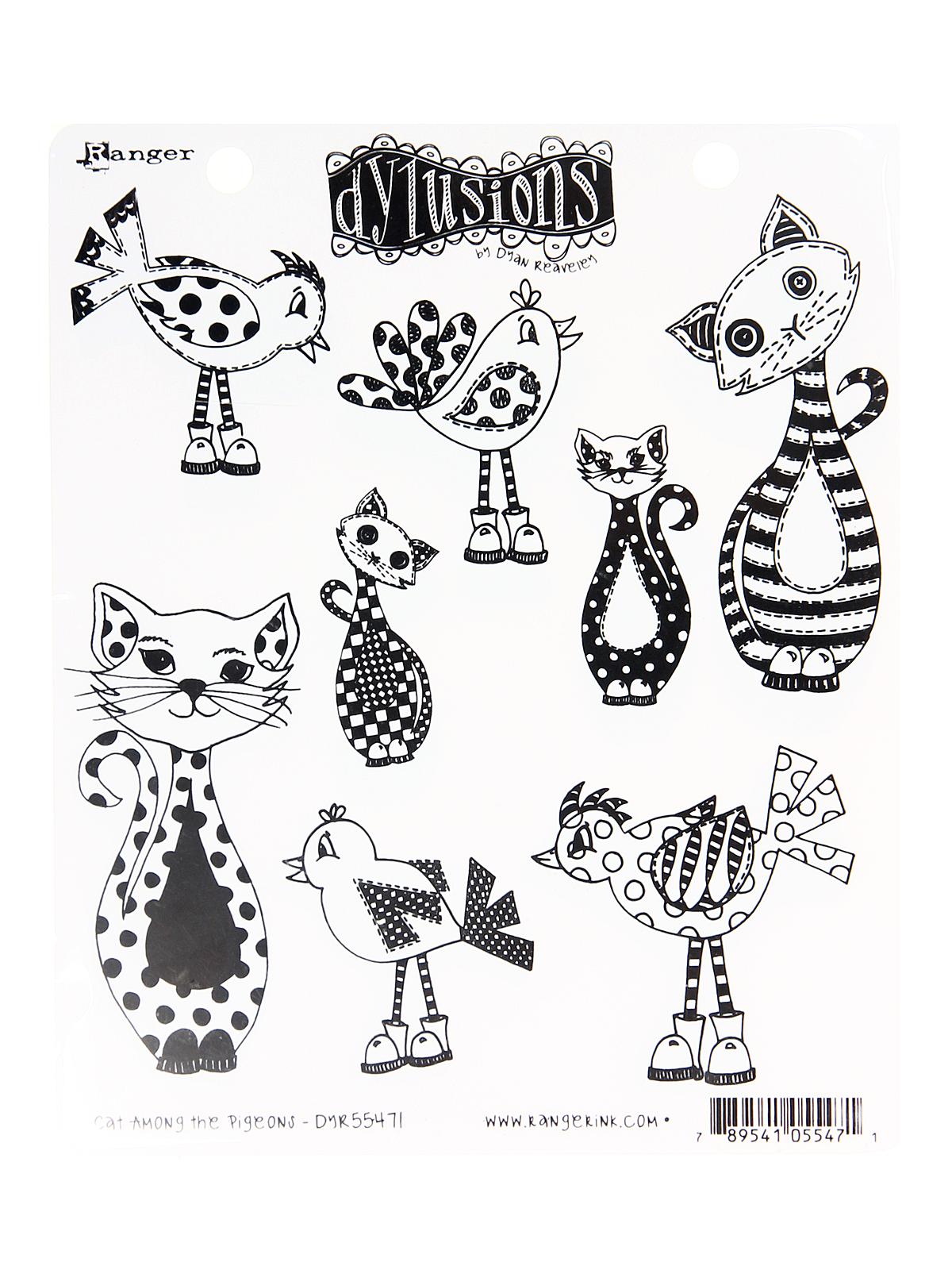Dylusions Cling Mount Rubber Stamps Cat Among The Pigeons Set