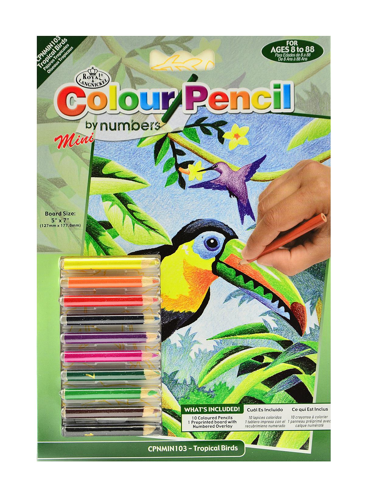 Mini Color Pencil By Number Kits Tropical Birds