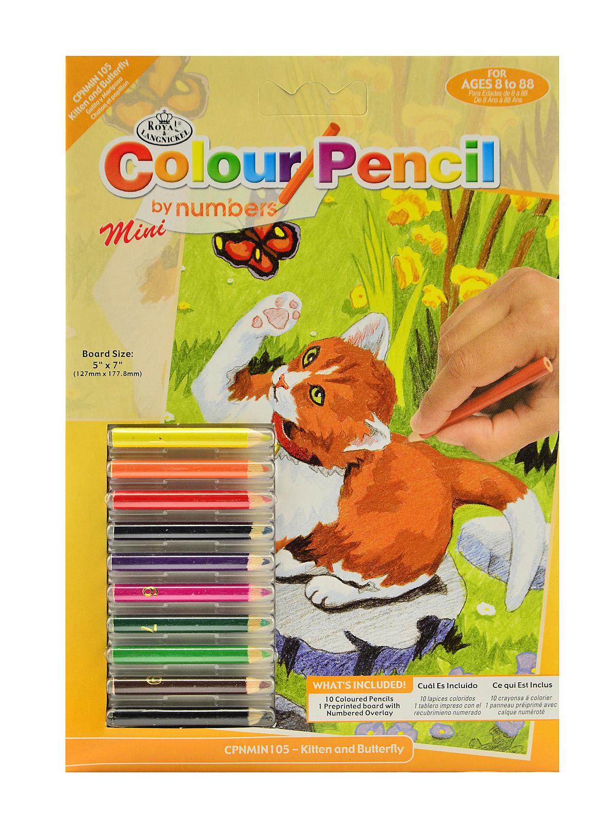 Mini Color Pencil By Number Kits Kitten & Butterfly