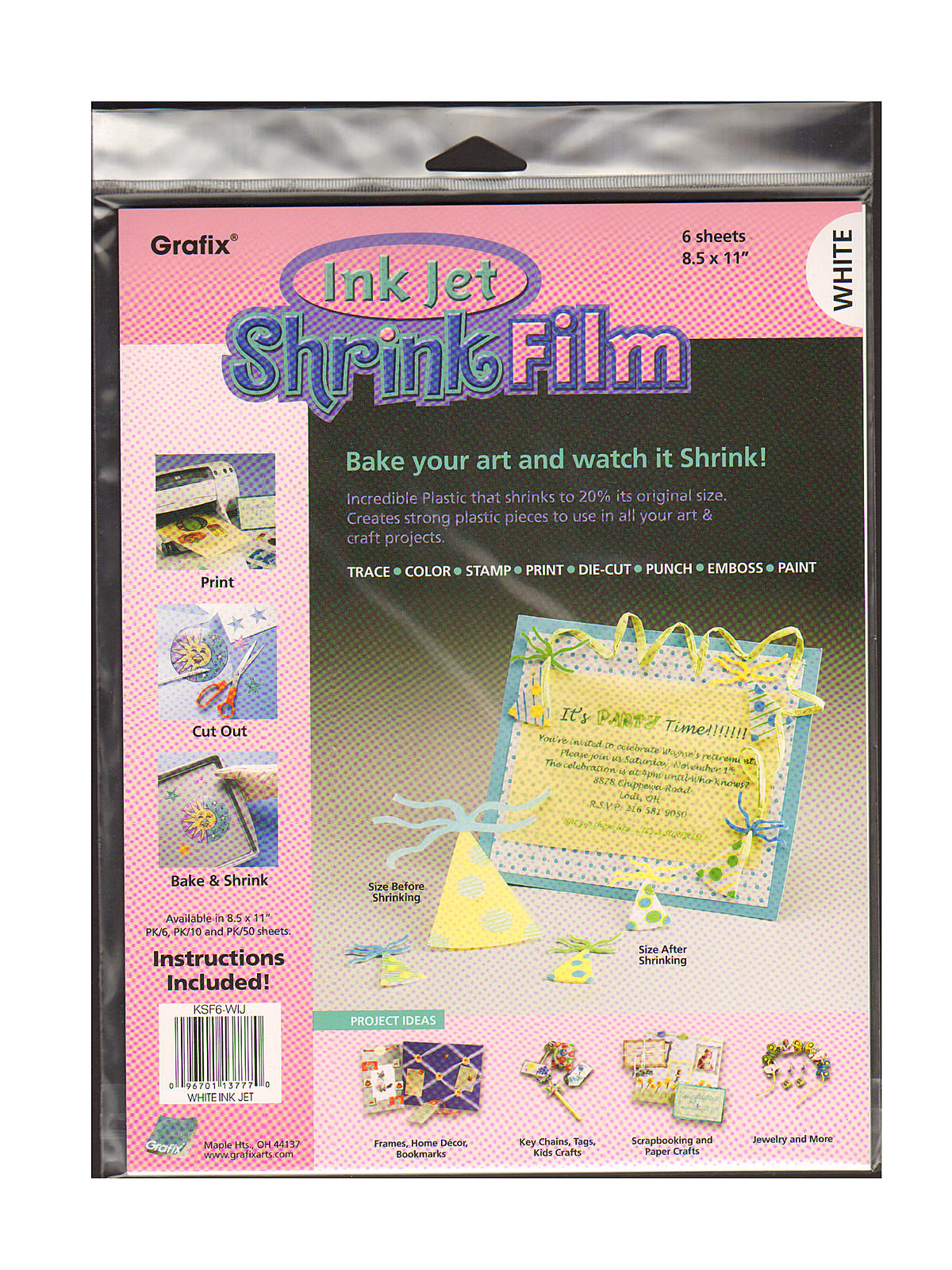 Shrink Film white, for inkjet printers 8 1 2 in. x 11 in. pack of 6