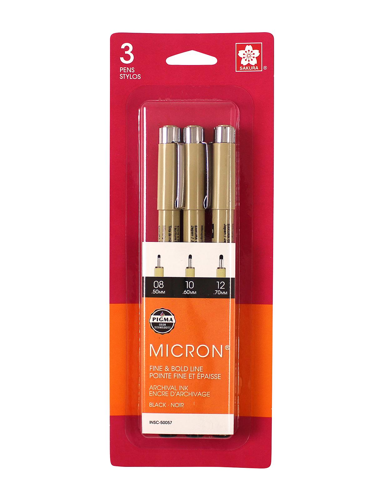 Pigma Pen Sets micron blacks (08, 10, 12) set of 3