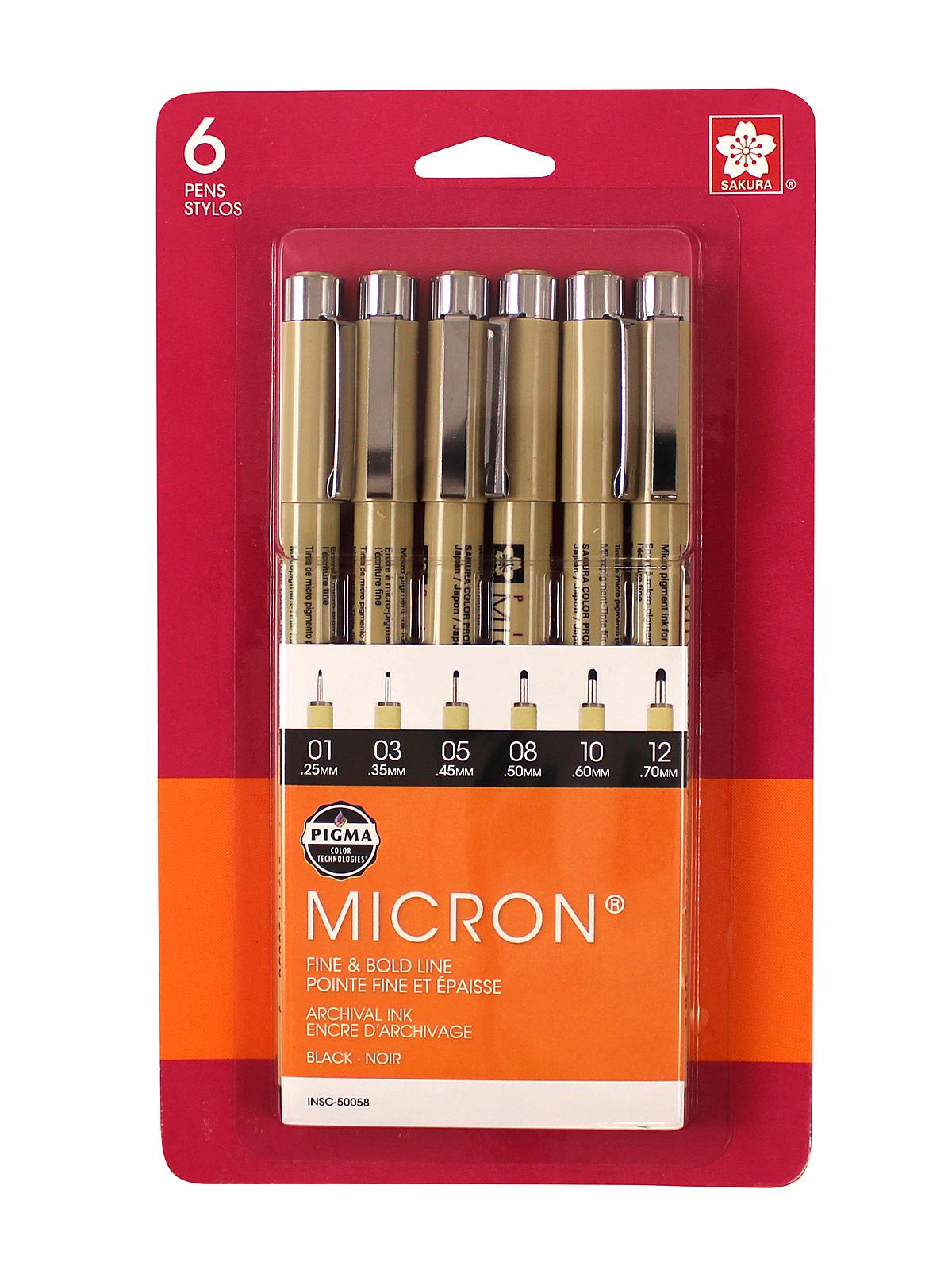 Pigma Pen Sets micron blacks 50058 set of 6