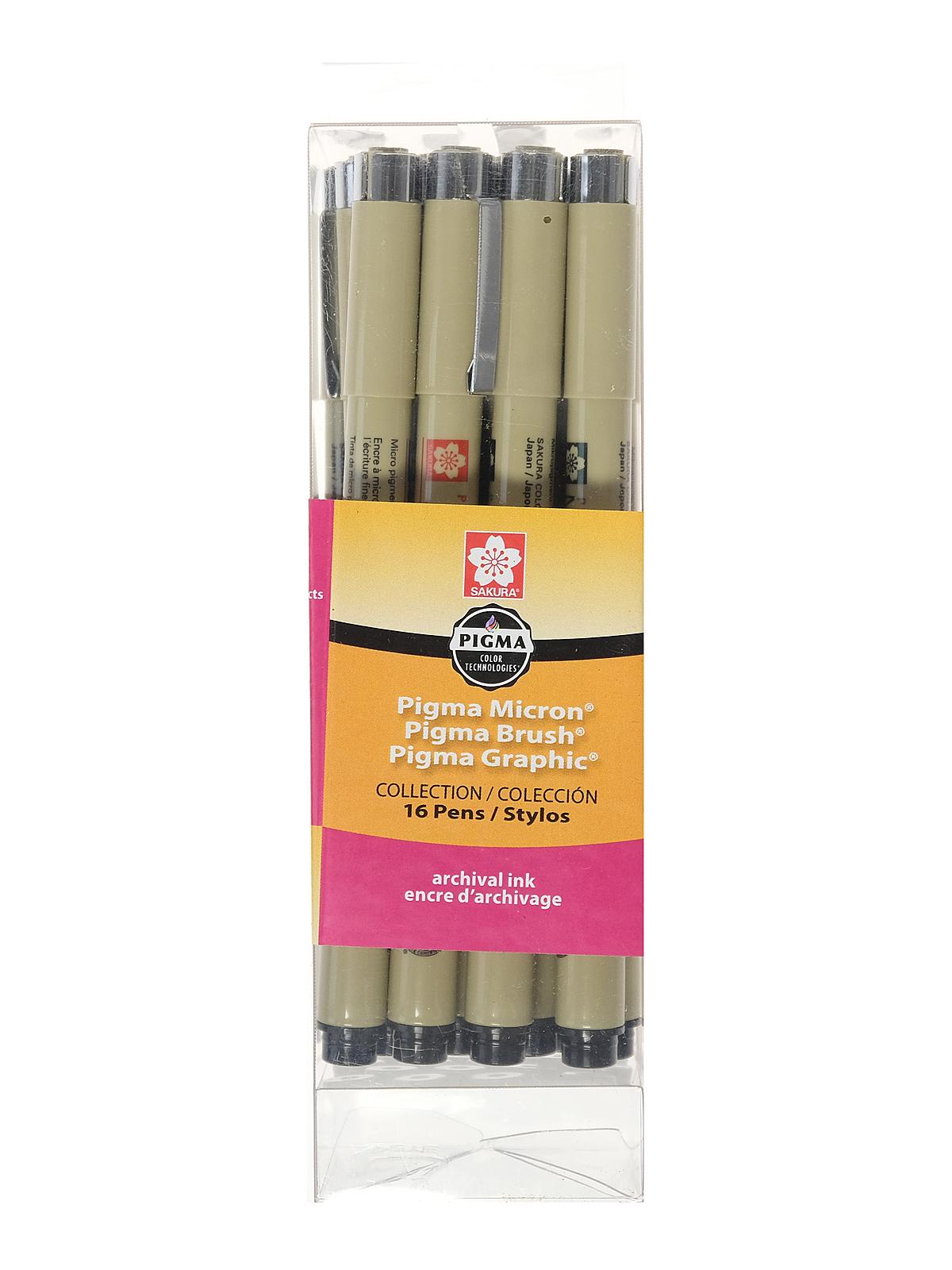 Pigma Pen Sets assorted blacks 50077 set of 16