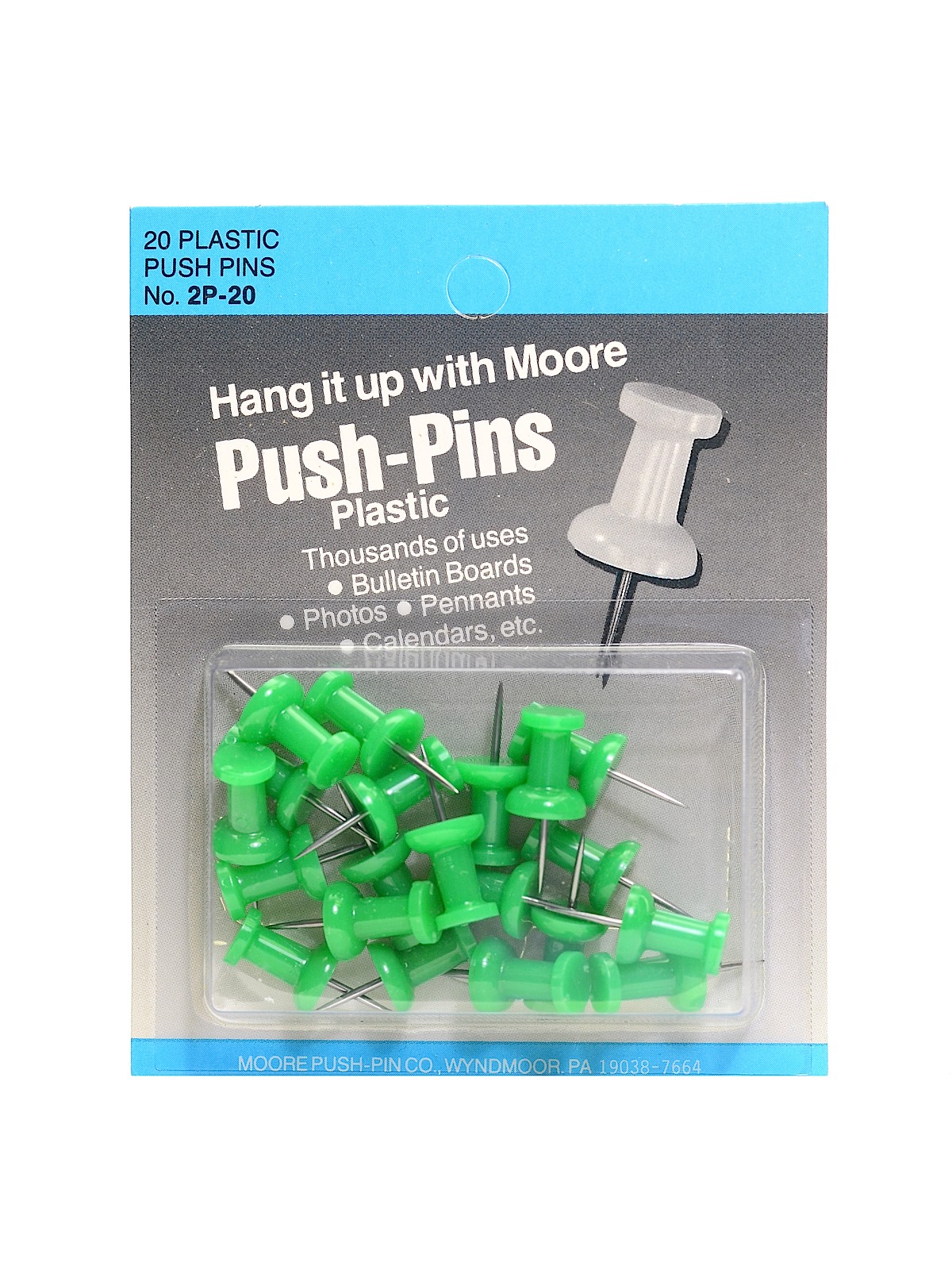 Push Pins green plastic pack of 20