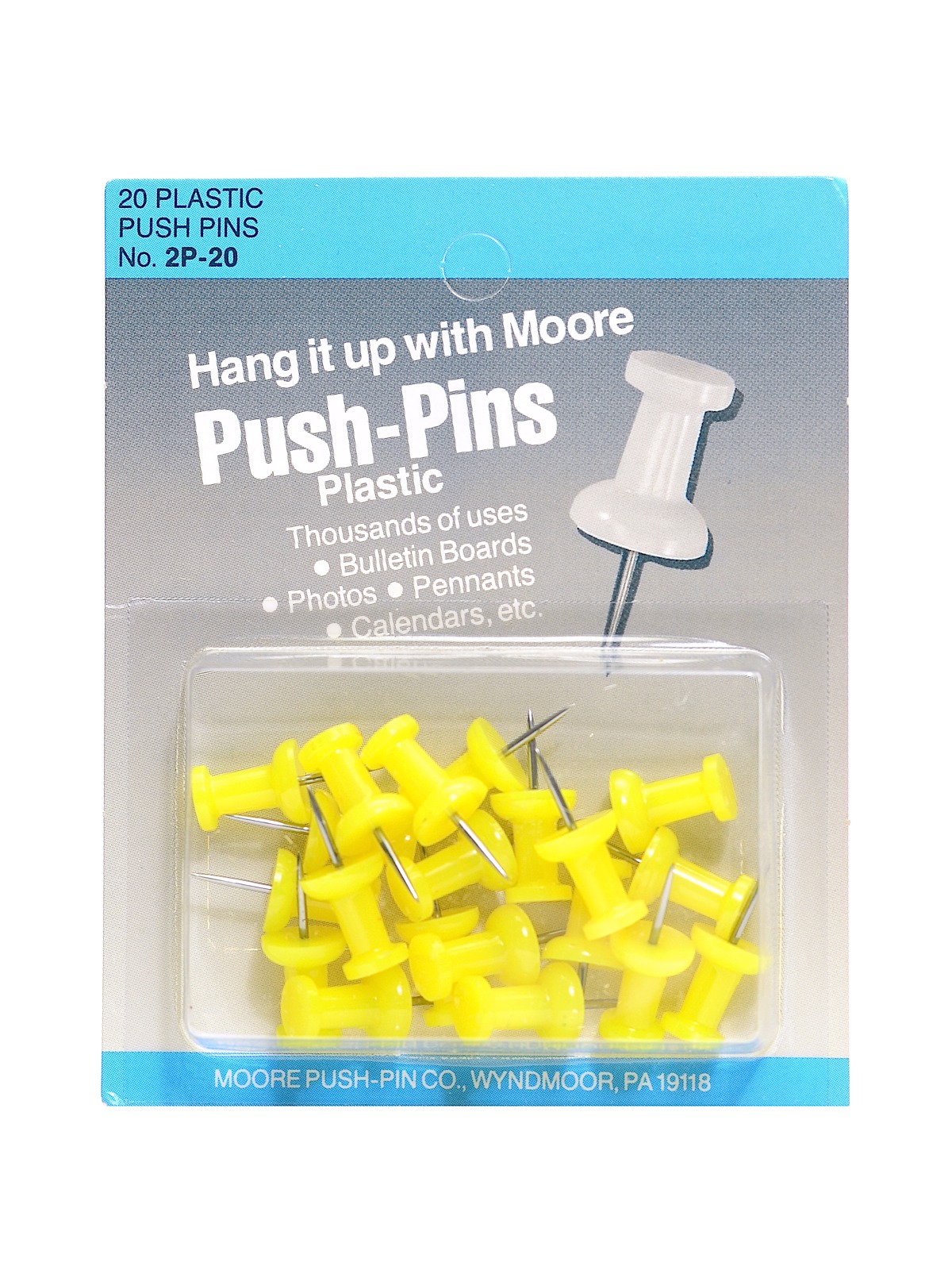 Push Pins Yellow Plastic Pack Of 20