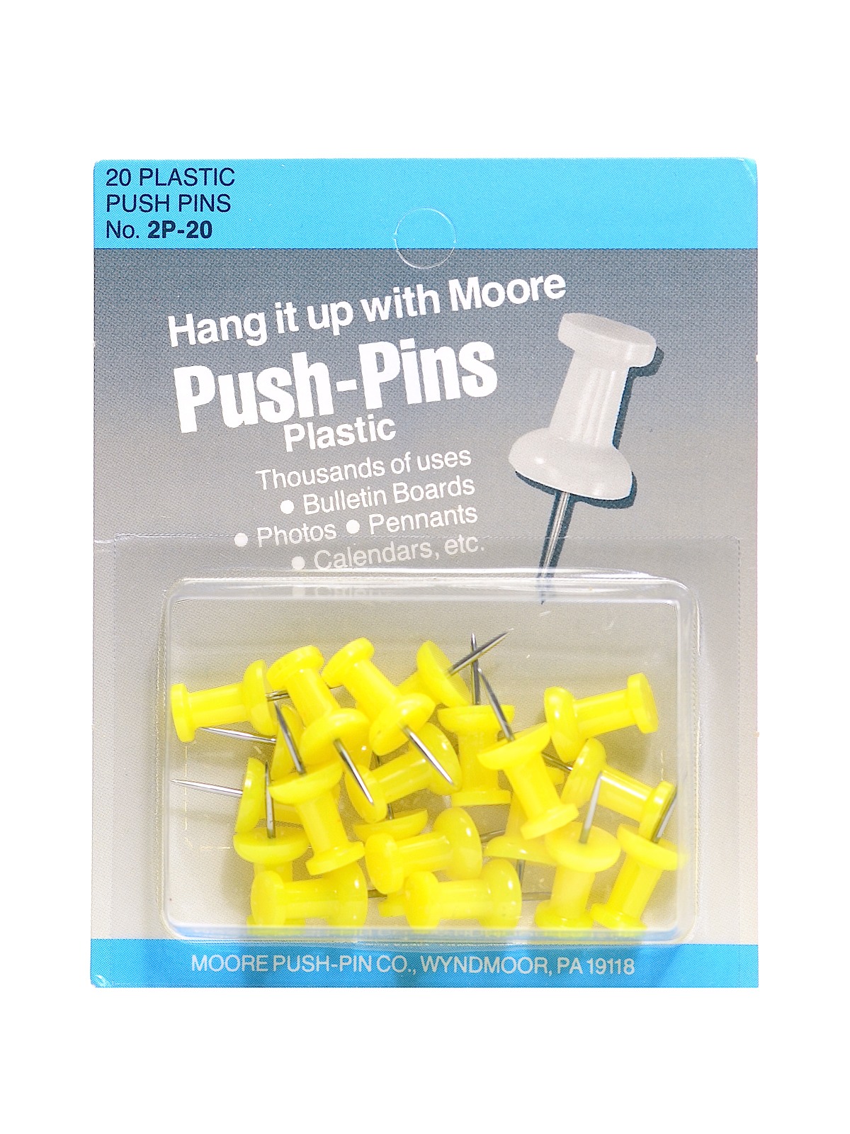 Push Pins yellow plastic pack of 20