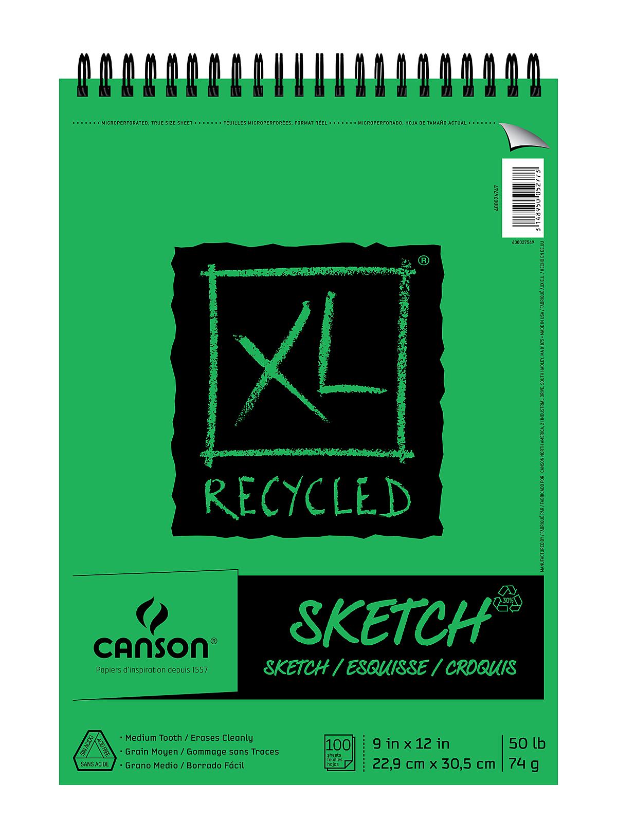 Xl Recycled Sketch Pads 9 In. X 12 In. Pad Of 100 Sheets Fold-over