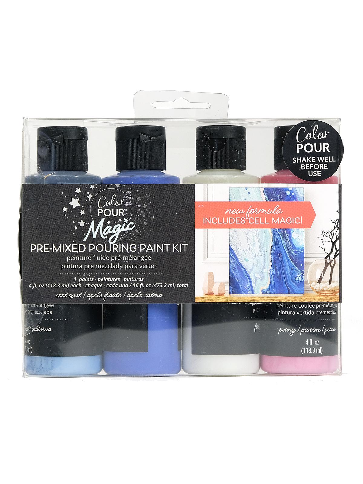 Color Pour Magic Pre-Mixed Pouring Paint Kits Cool Opal 4 Pieces