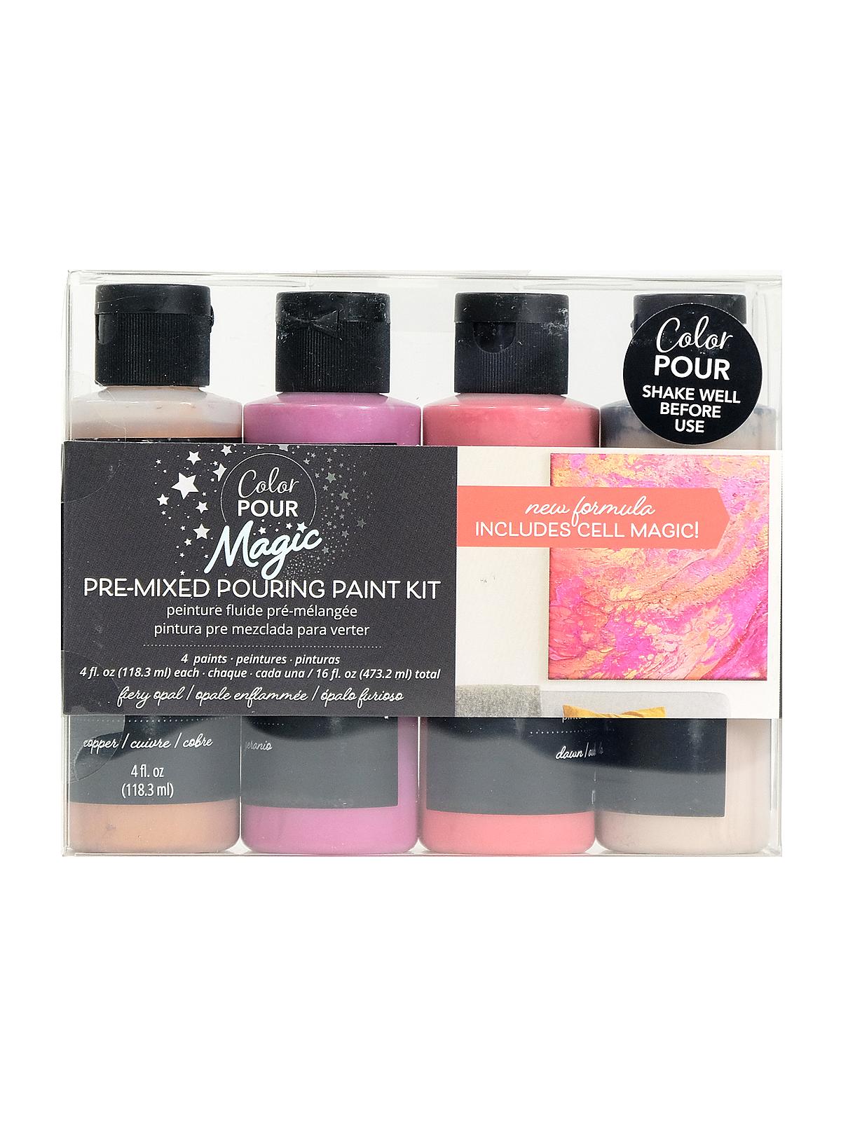 Color Pour Magic Pre-Mixed Pouring Paint Kits fiery opal 4 pieces