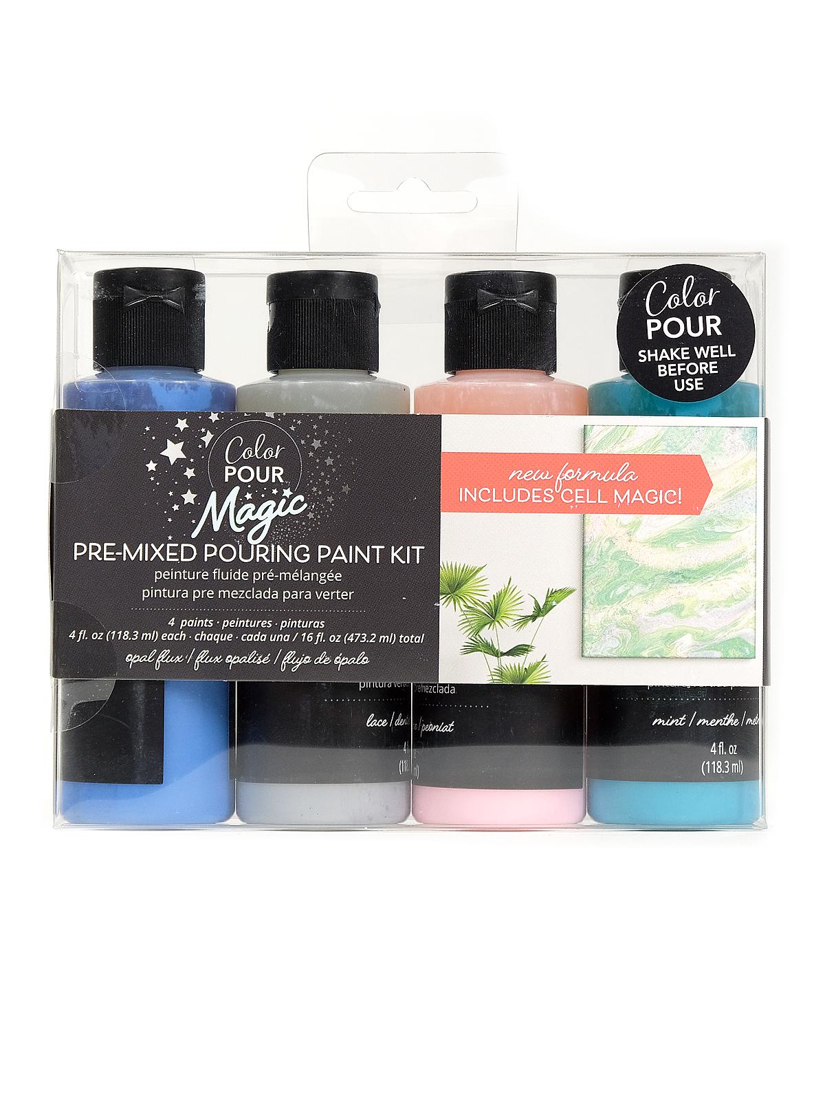 Color Pour Magic Pre-Mixed Pouring Paint Kits Opal Flux 4 Pieces