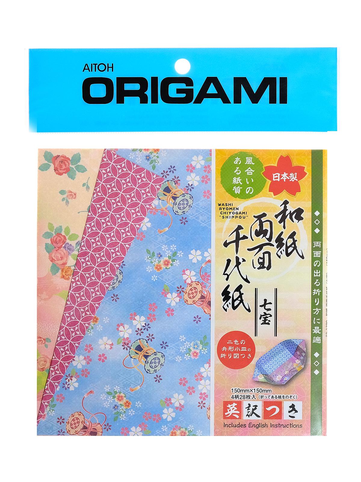 Origami Paper 5.875 in. x 5.875 in. geo flowers double sided 28 sheets
