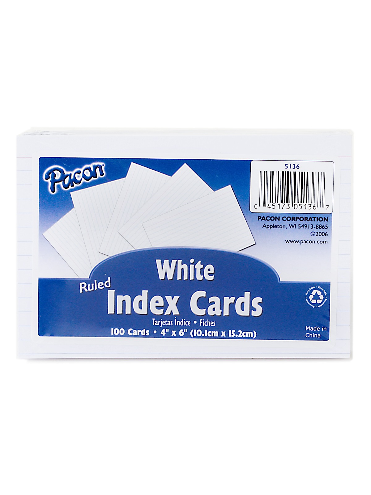 Index Cards White, Ruled 4 In. X 6 In. Pack Of 100